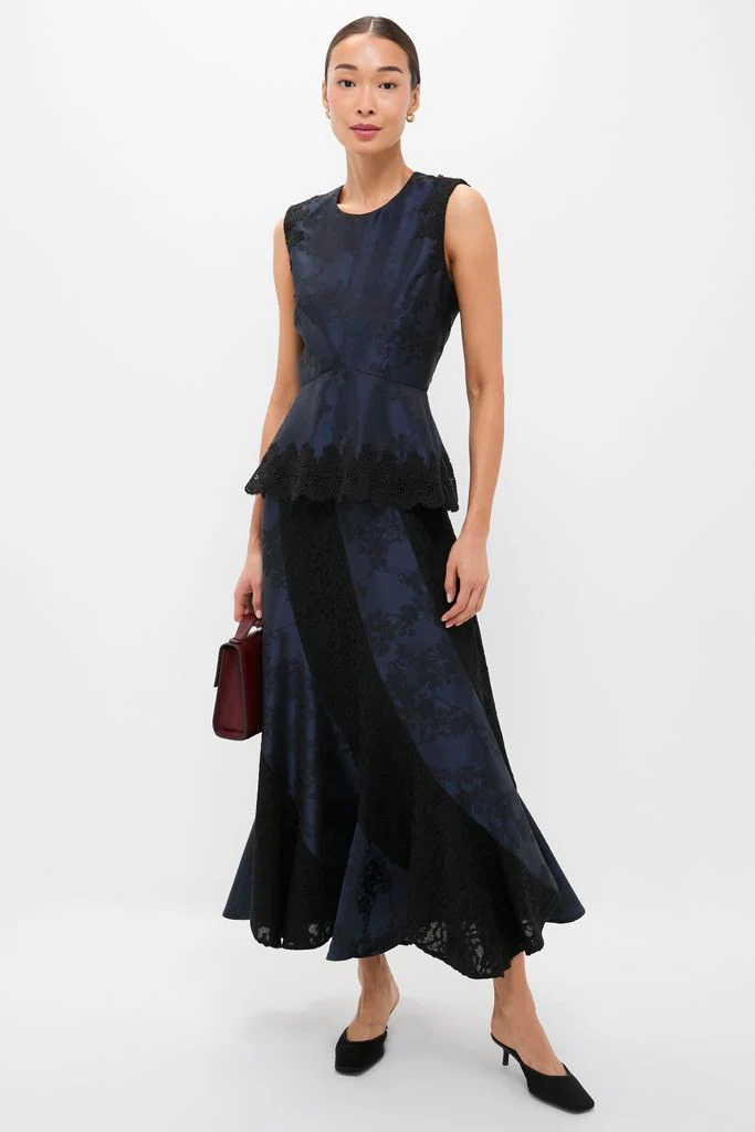 Navy Jacquard and Black Lace Mallory Skirt - Image 2