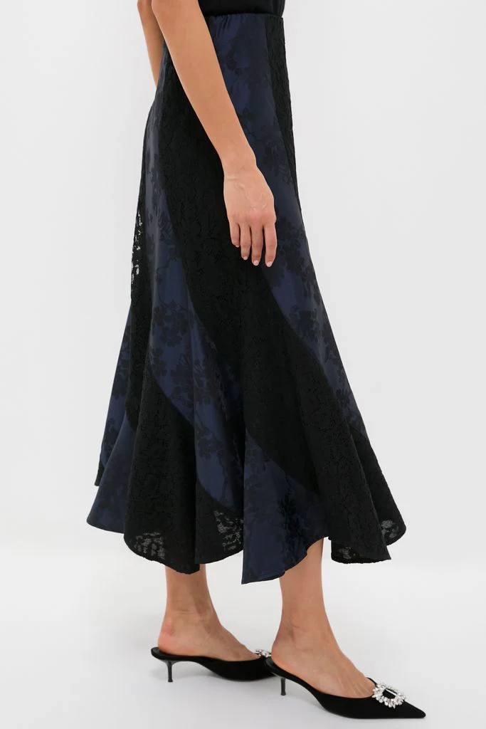 Navy Jacquard and Black Lace Mallory Skirt - Image 3