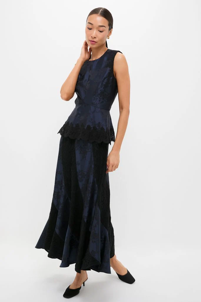 Navy Jacquard and Black Lace Mallory Skirt - Image 5