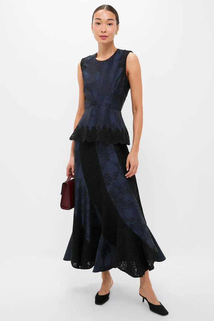 Navy Jacquard and Black Lace Margy Top - Image 2