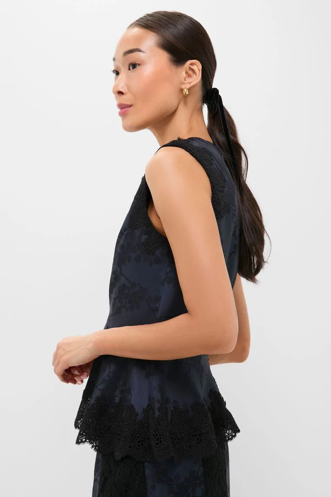 Navy Jacquard and Black Lace Margy Top - Image 3