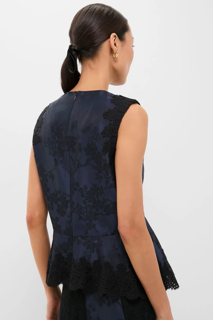 Navy Jacquard and Black Lace Margy Top - Image 4