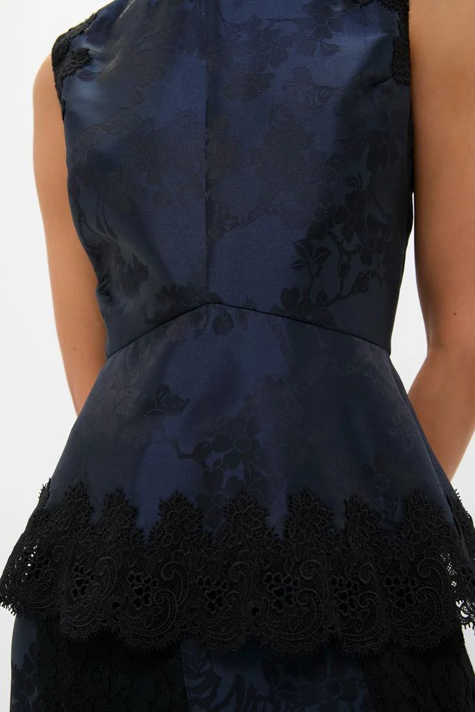 Navy Jacquard and Black Lace Margy Top - Image 5