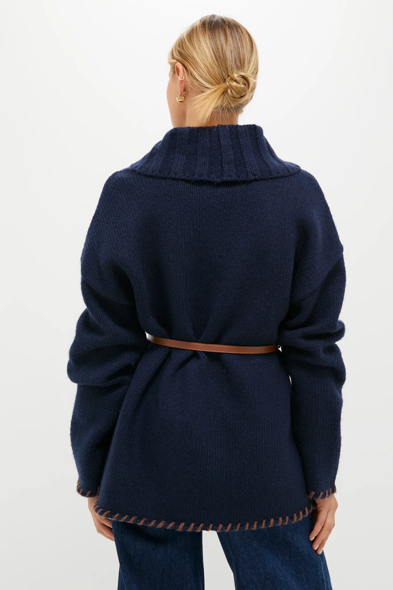 Navy and Brown Blanket Stitch Harrow Cardigan - Image 5