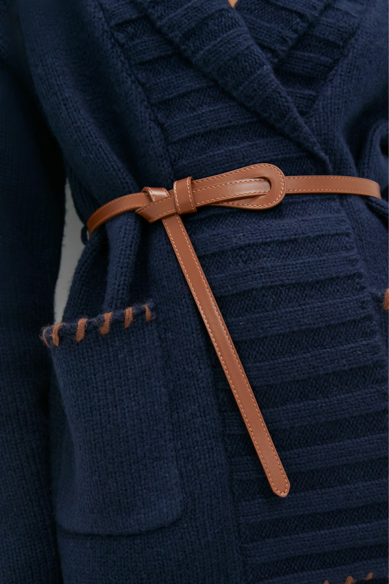 Navy and Brown Blanket Stitch Harrow Cardigan - Image 6