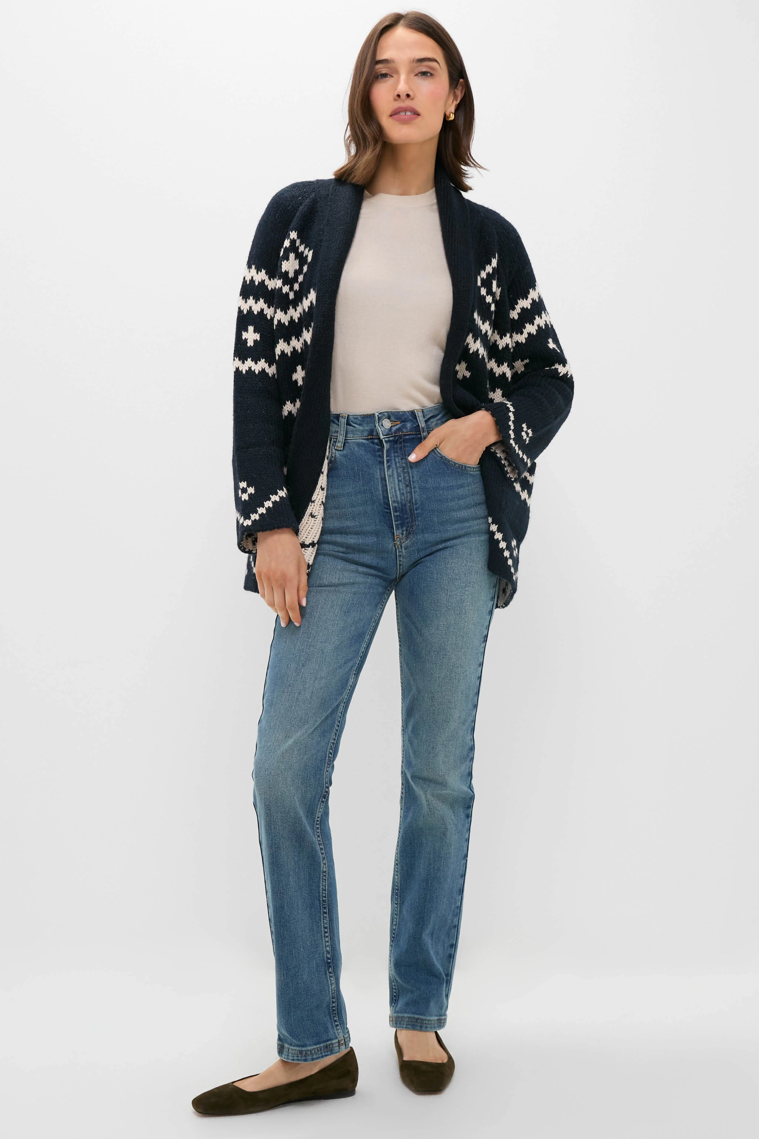 Navy and Cream Reversible Shepherd Cardigan - Image 2