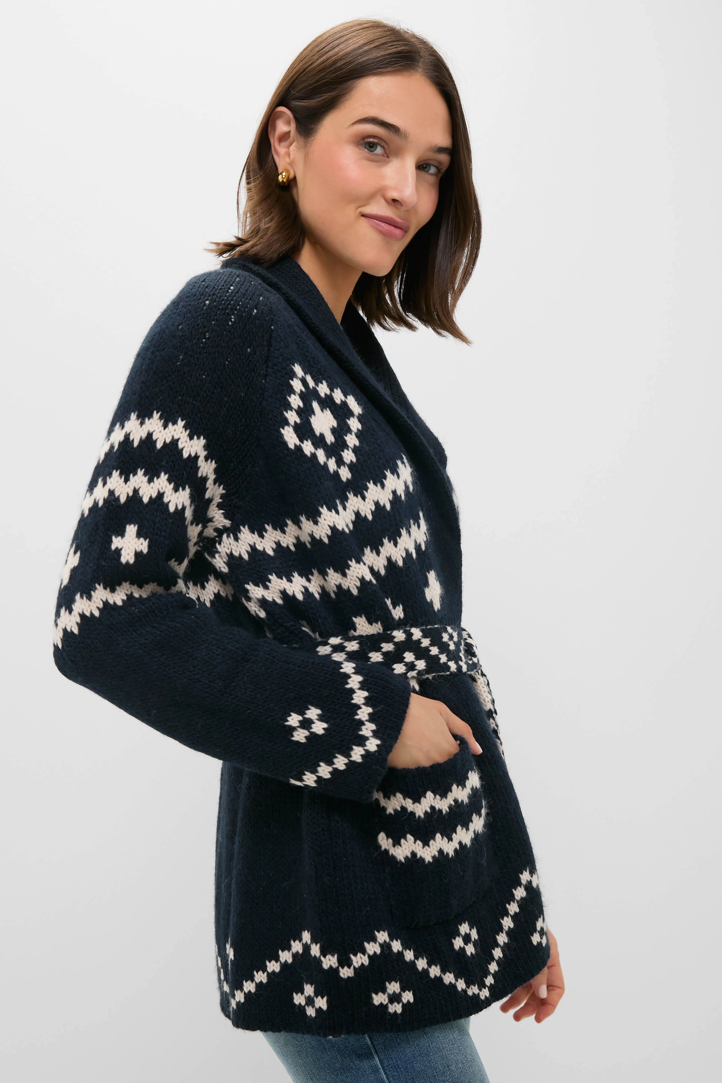 Navy and Cream Reversible Shepherd Cardigan - Image 3