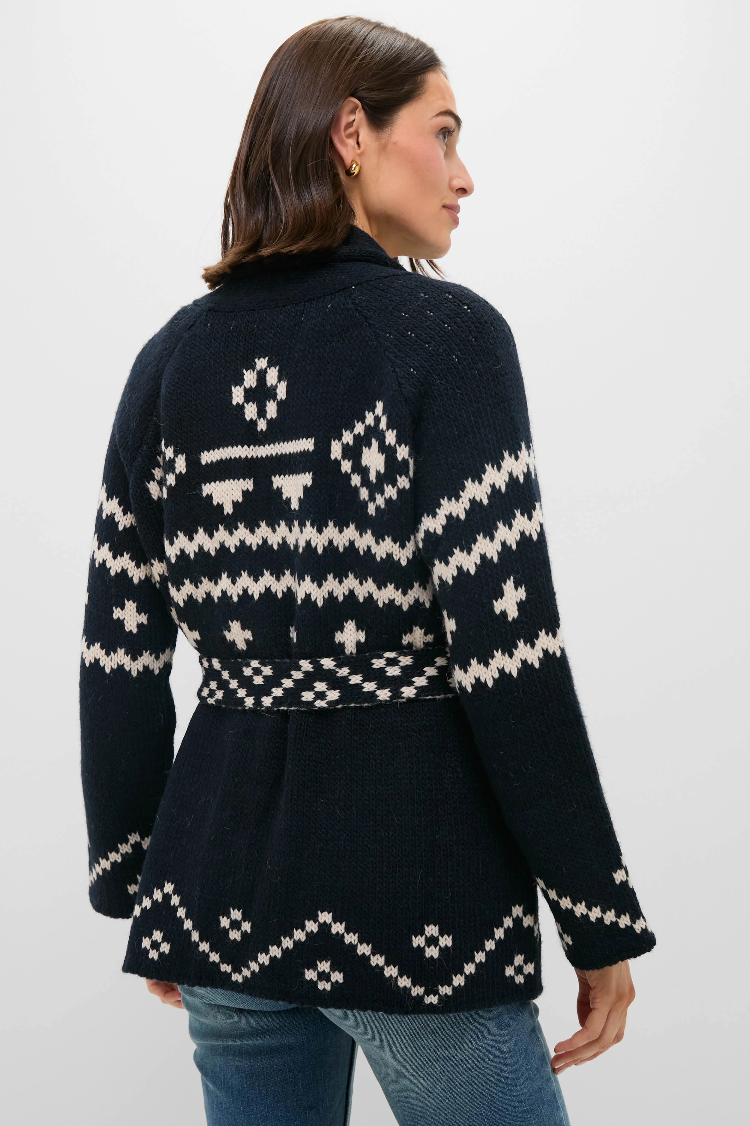 Navy and Cream Reversible Shepherd Cardigan - Image 4