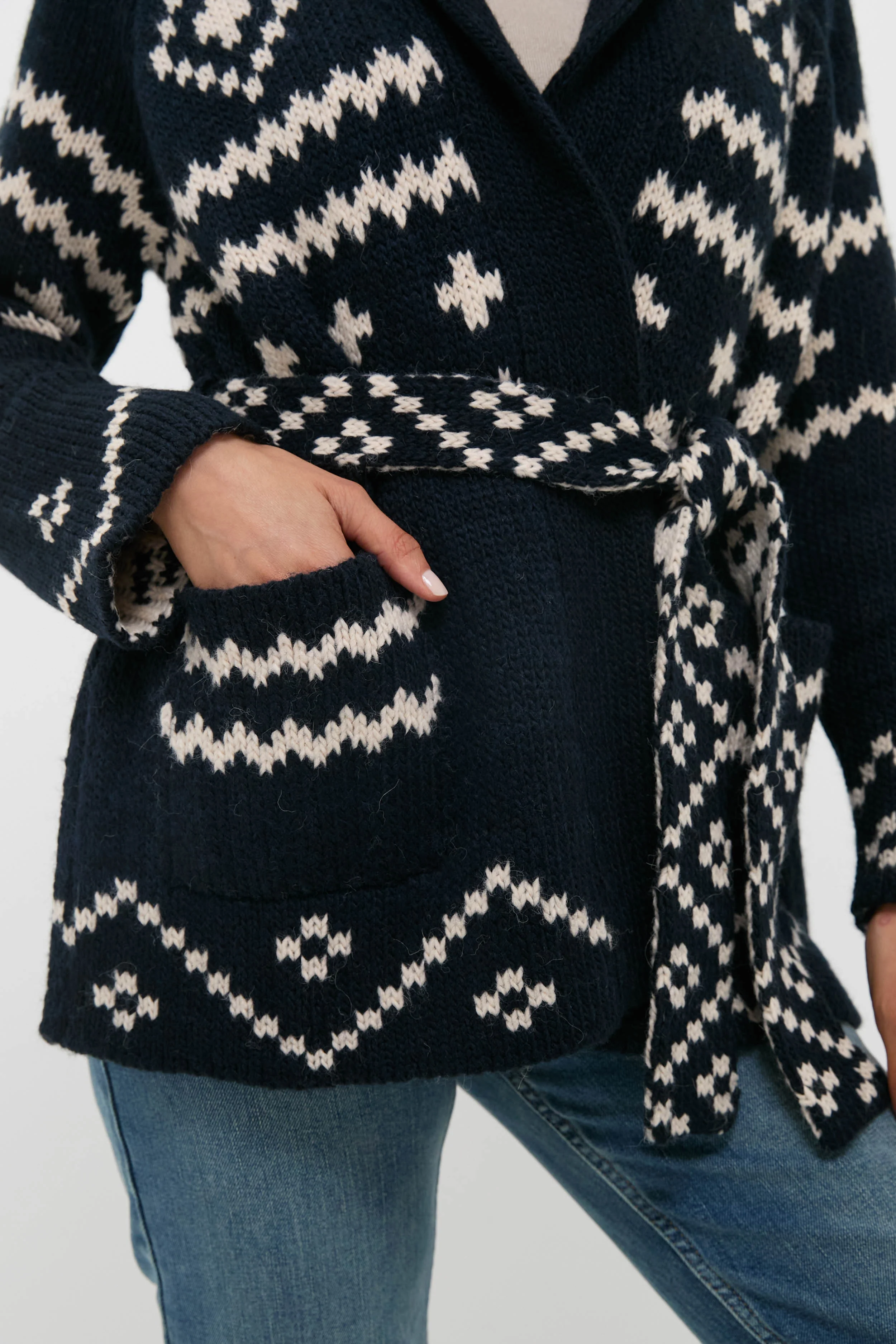 Navy and Cream Reversible Shepherd Cardigan - Image 5
