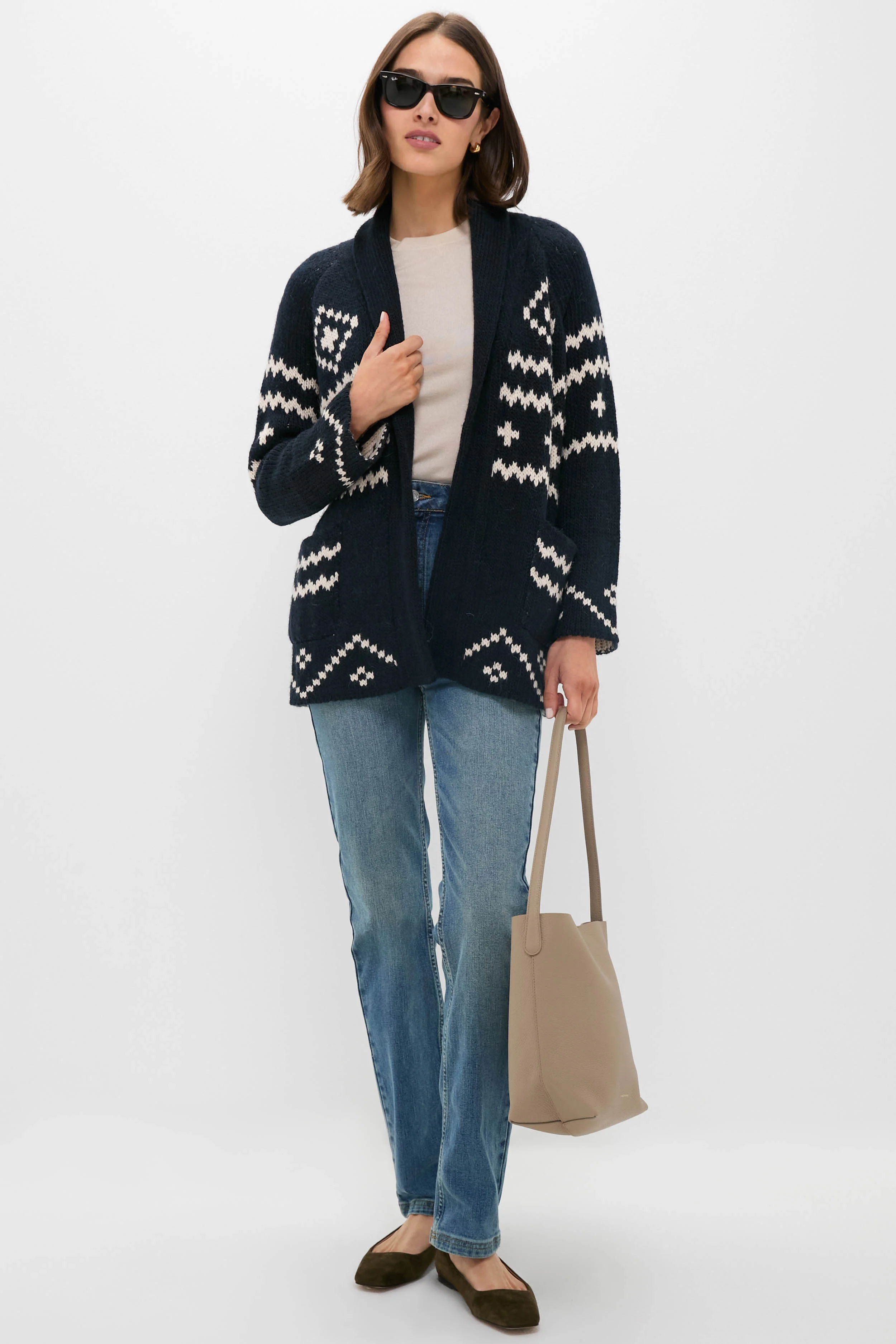 Navy and Cream Reversible Shepherd Cardigan - Image 6