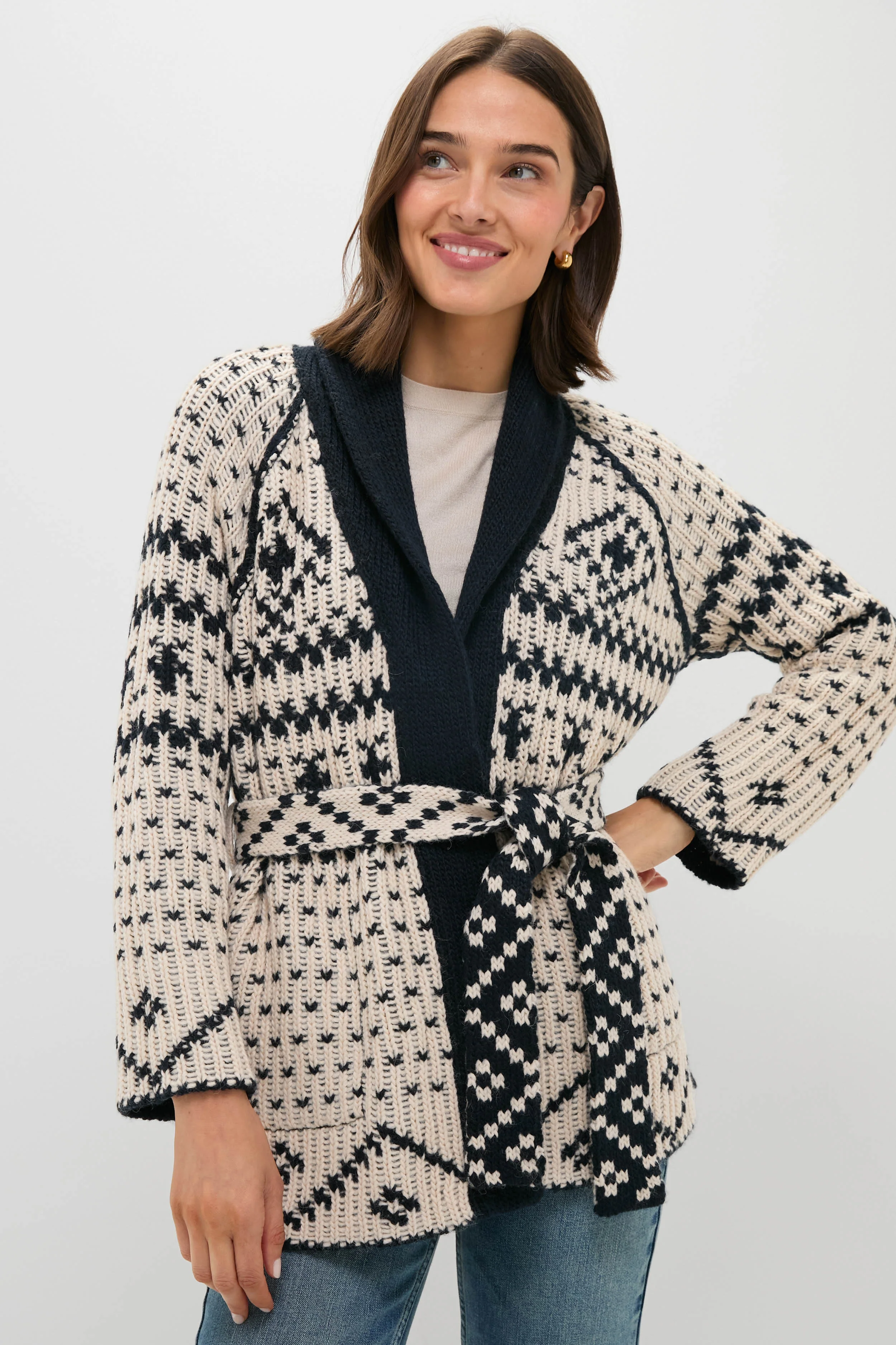 Navy and Cream Reversible Shepherd Cardigan - Image 7