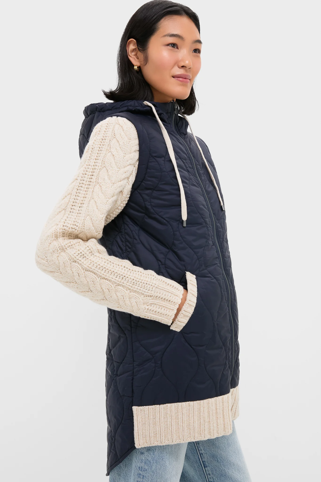 Navy and Heathered Sand Barrows Mixed Media Jacket - Image 3