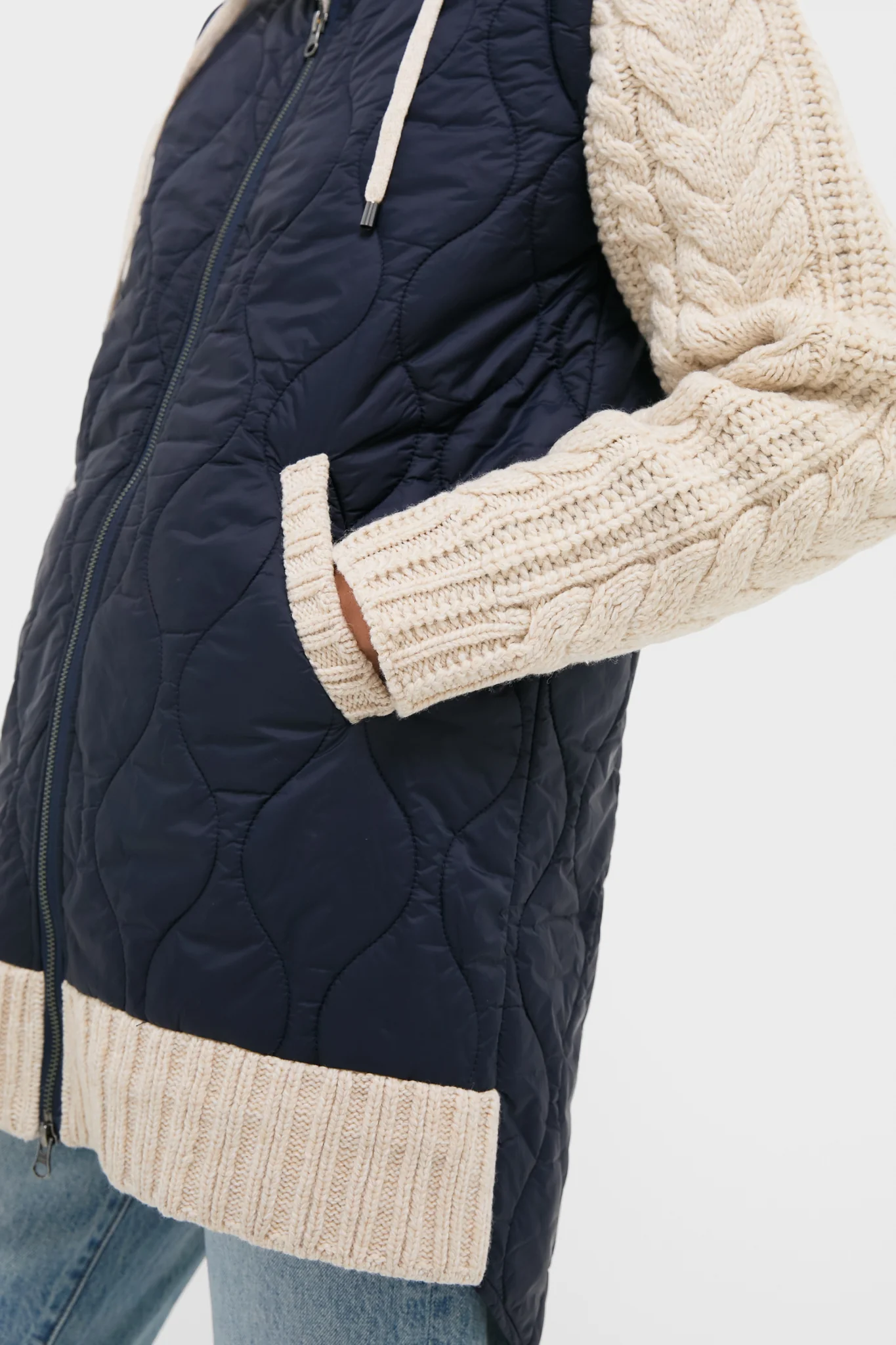 Navy and Heathered Sand Barrows Mixed Media Jacket - Image 5