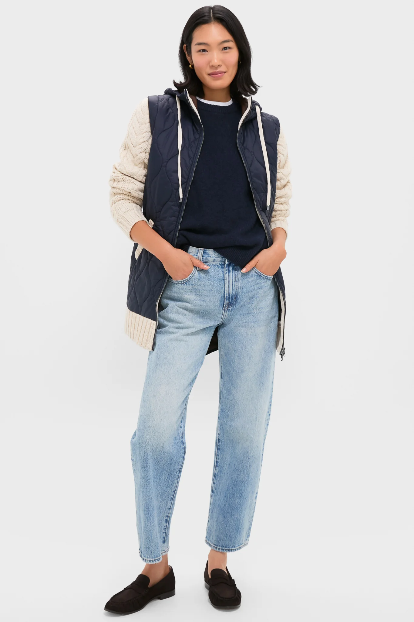 Navy and Heathered Sand Barrows Mixed Media Jacket - Image 6