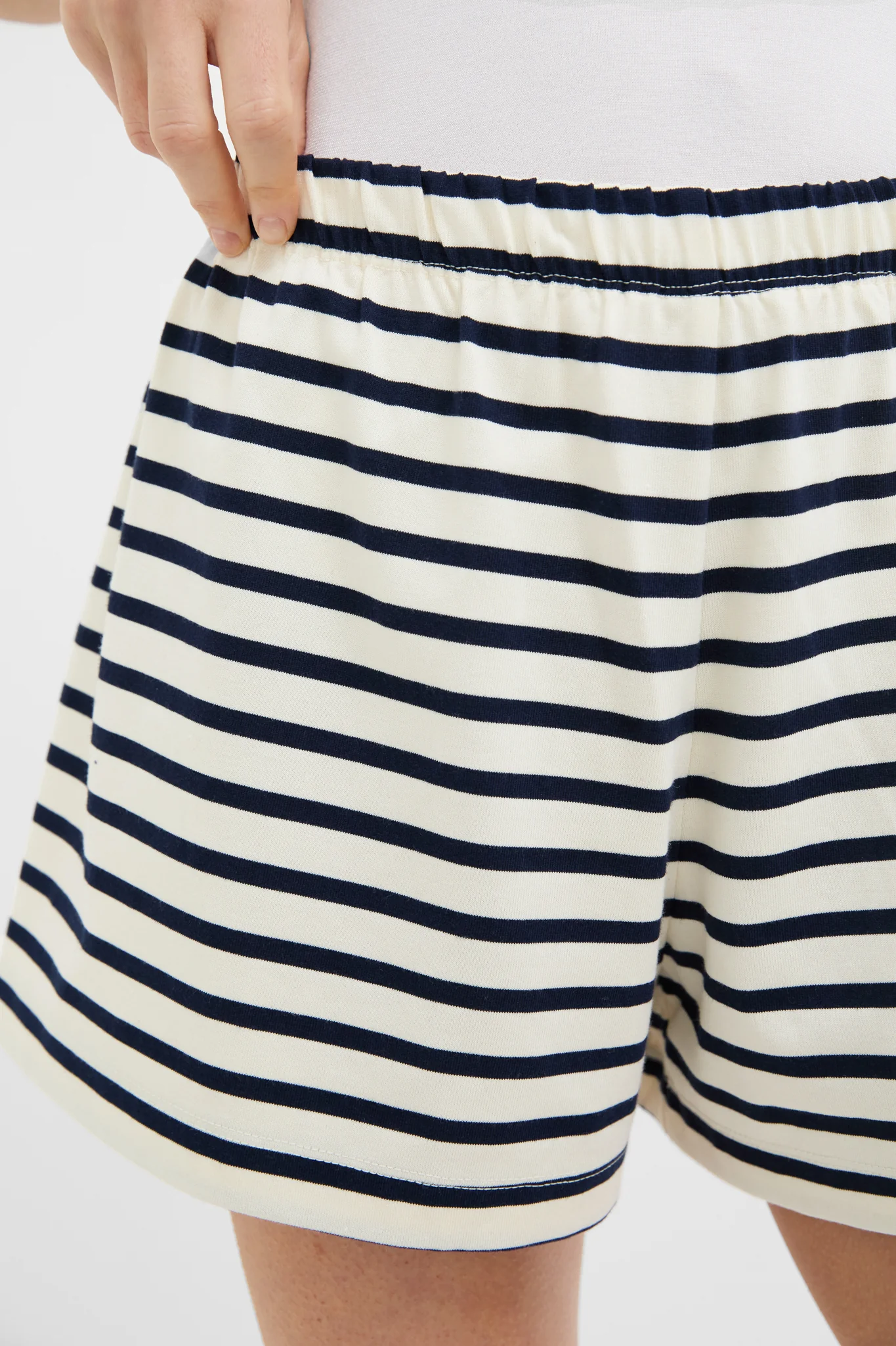 Navy and Ivory Stripe Knit Olympia Short - Image 5