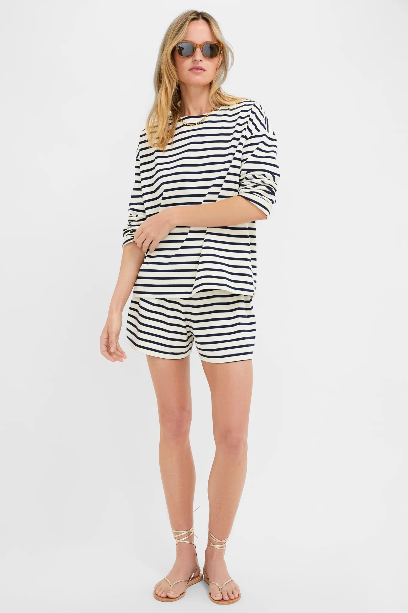 Navy and Ivory Stripe Knit Olympia Short - Image 6