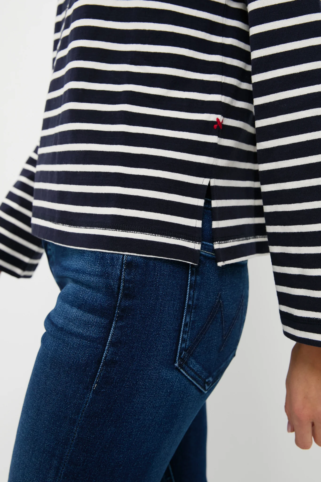 Navy and White Boat Neck Long Sleeve Shirt - Image 5