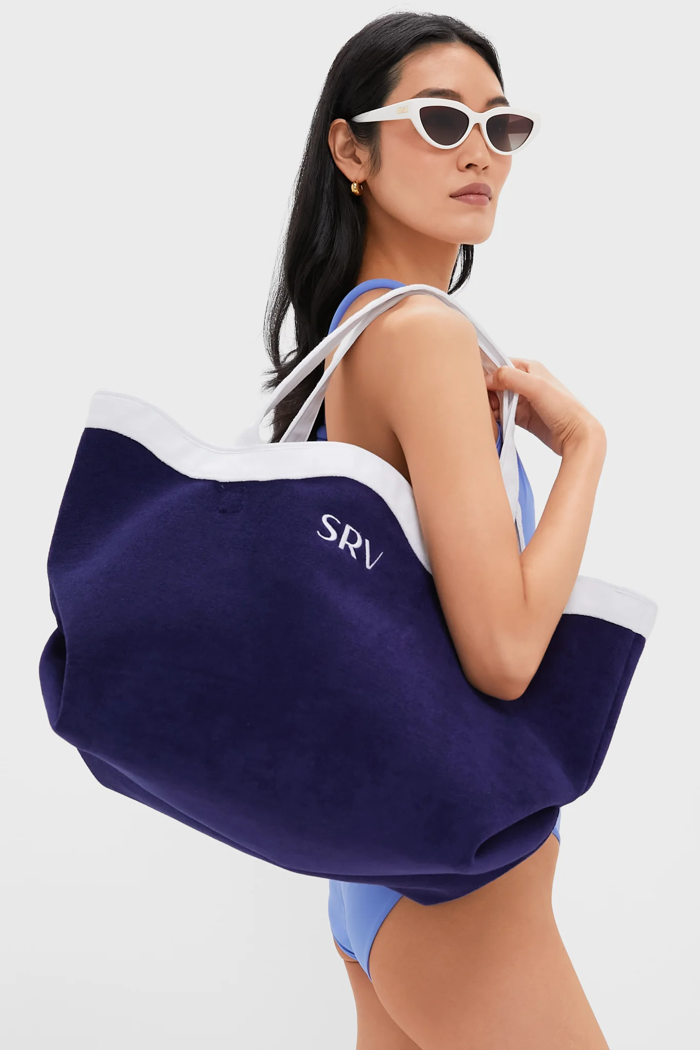 Navy and White Terrycloth August Tote