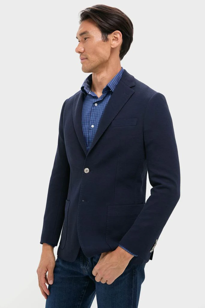 Navy Blue Knit Travel Blazer - Image 3