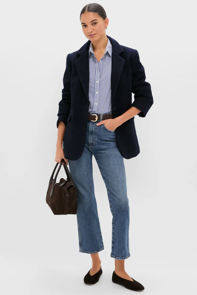 Navy Boucle Leo Blazer - Image 2