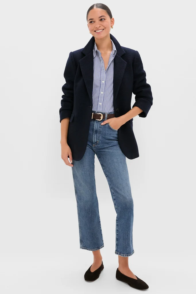 Navy Boucle Leo Blazer - Image 6