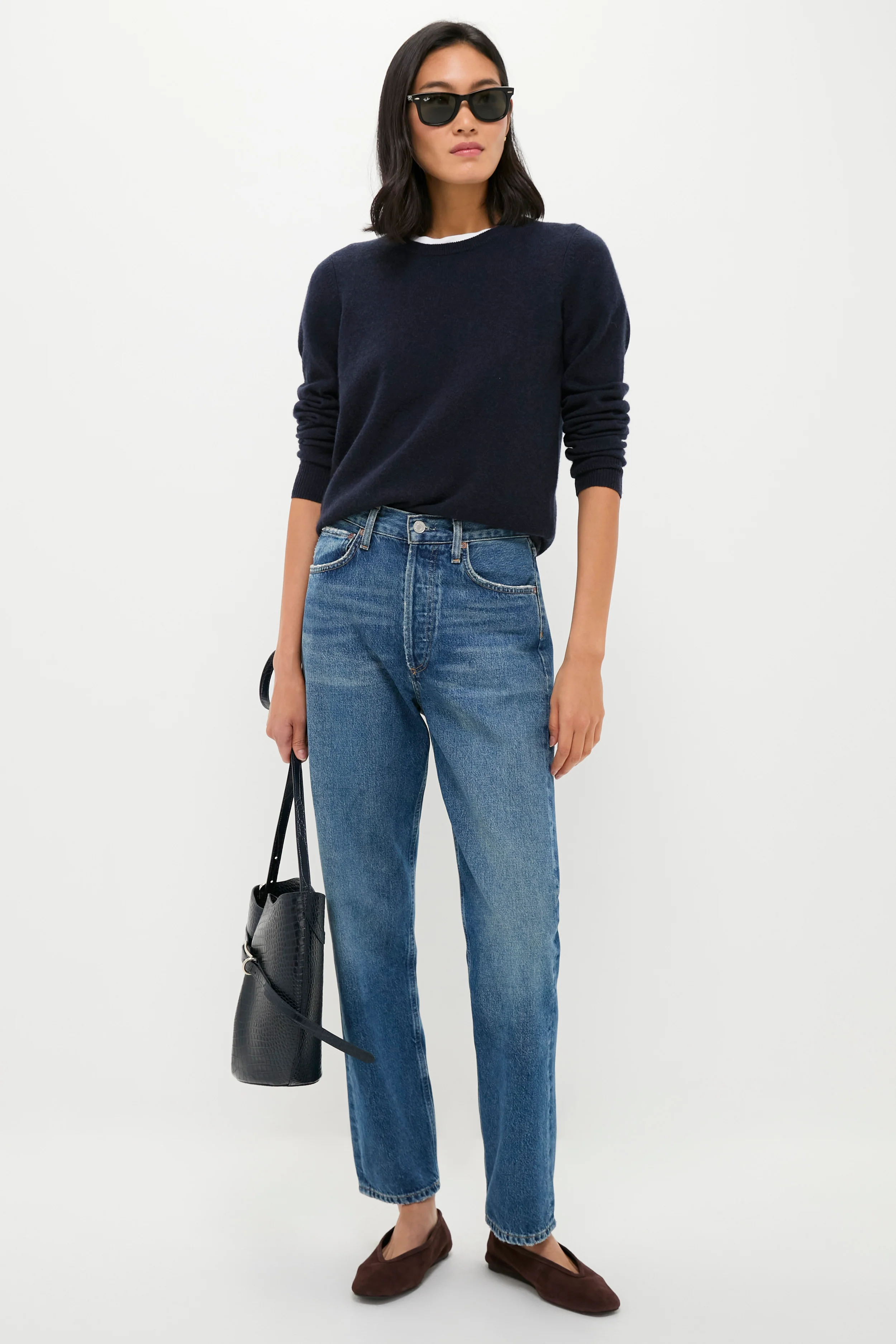 Navy Cashmere Crewneck Sweater - Image 2