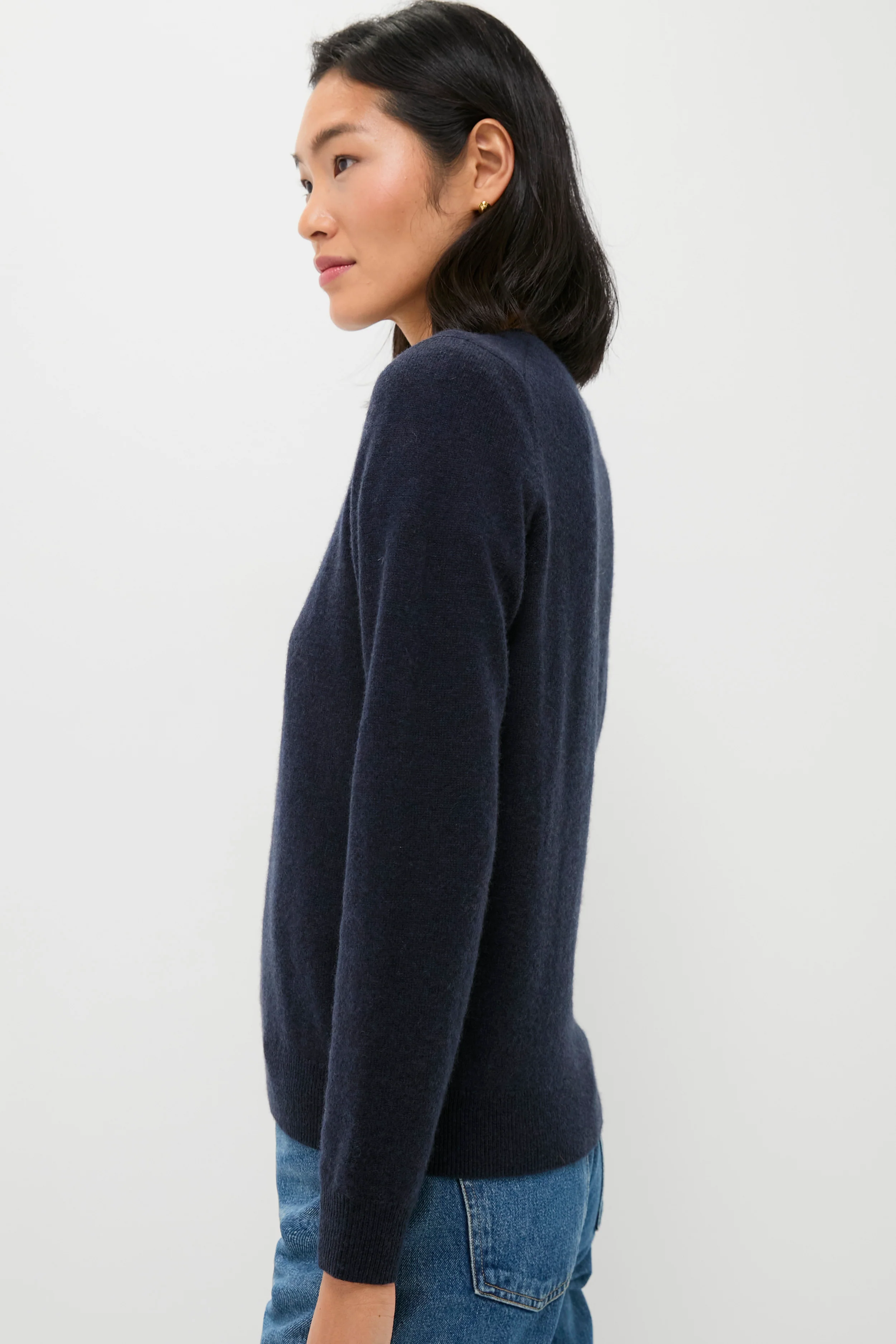 Navy Cashmere Crewneck Sweater - Image 3
