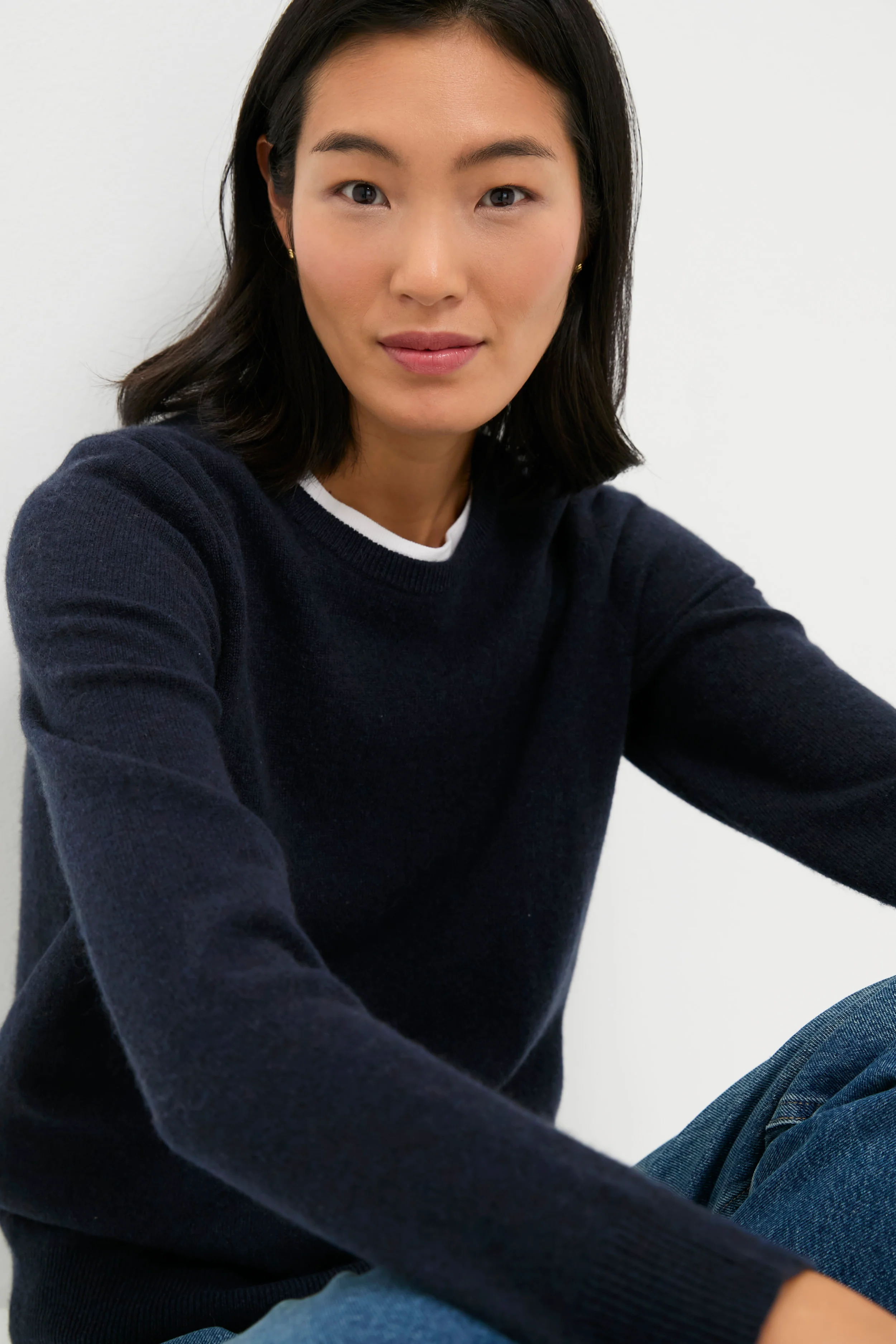 Navy Cashmere Crewneck Sweater - Image 4