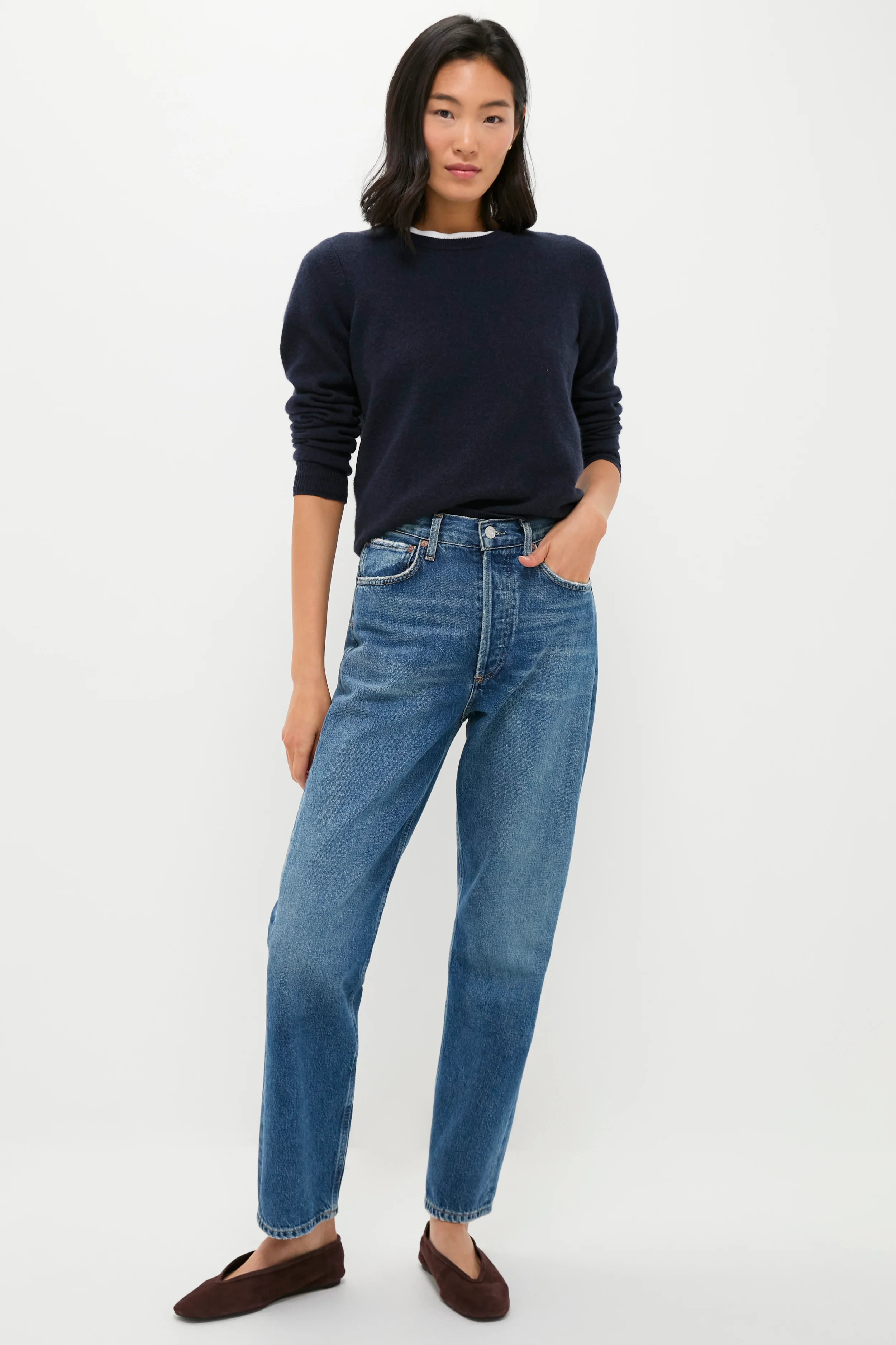 Navy Cashmere Crewneck Sweater - Image 5