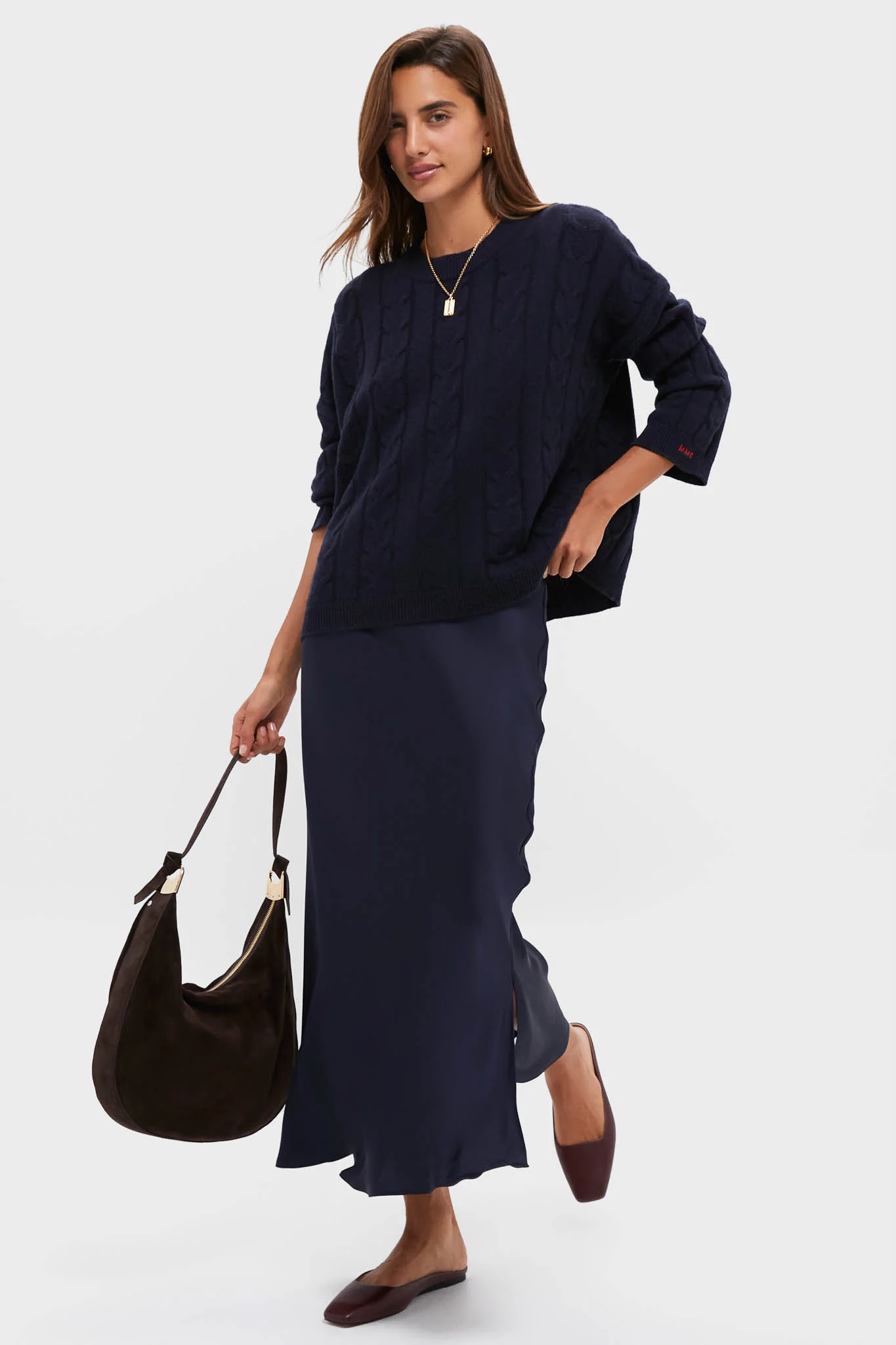 Navy Cashmere Eloise Cable Knit Sweater - Image 2