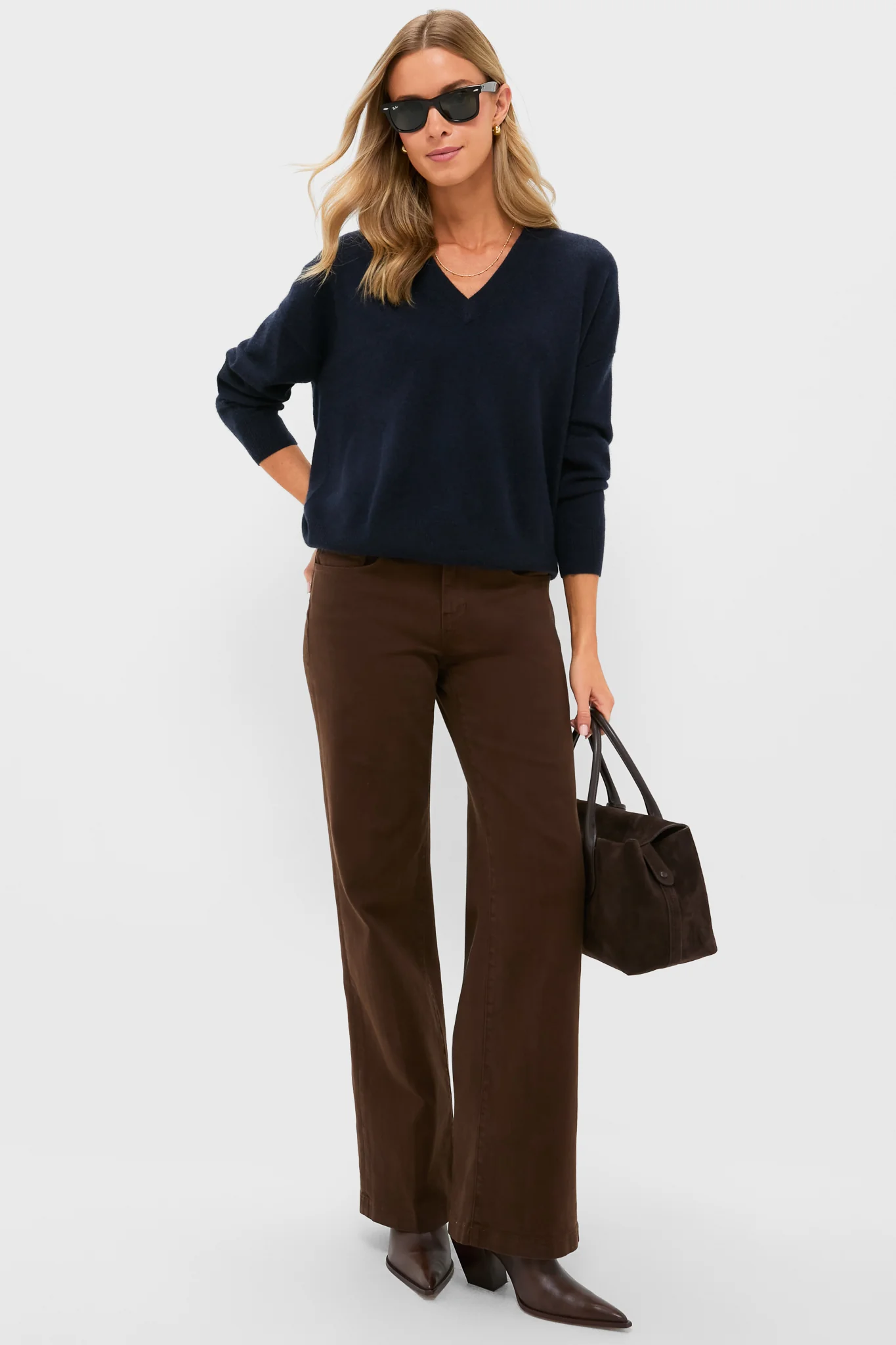 Navy Cashmere Emma V-Neck Boyfriend Sweater - Image 2