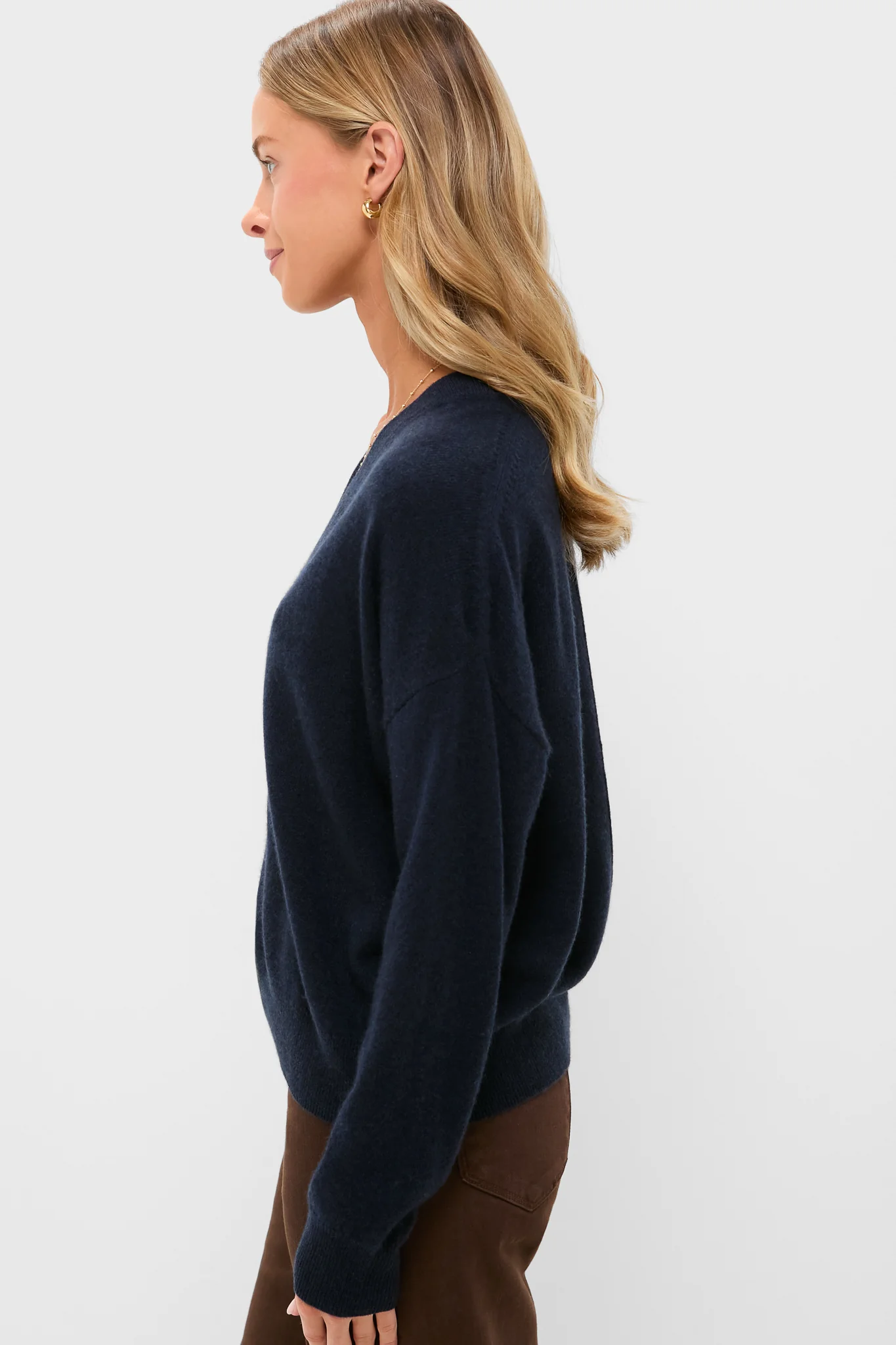 Navy Cashmere Emma V-Neck Boyfriend Sweater - Image 3