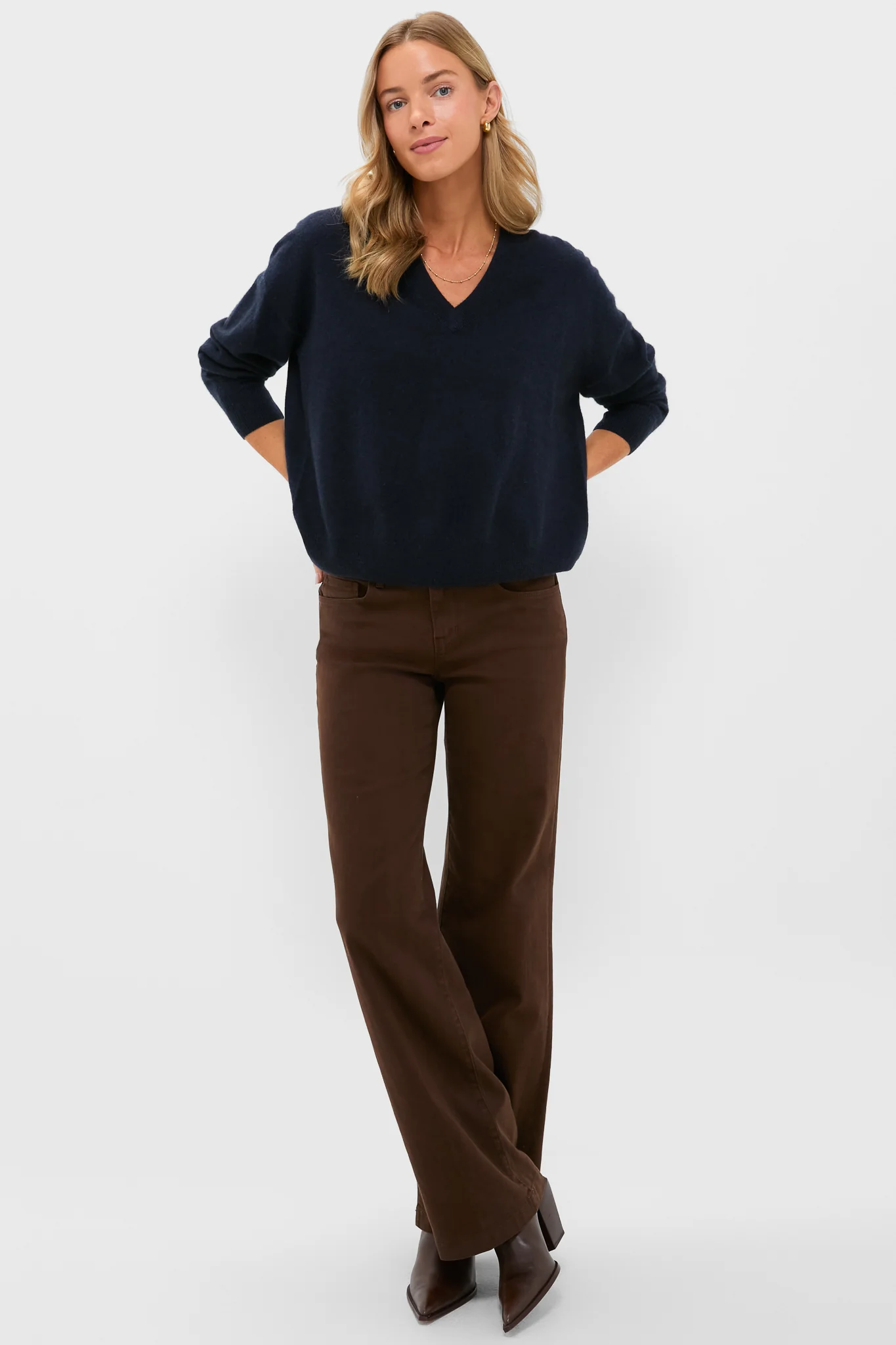 Navy Cashmere Emma V-Neck Boyfriend Sweater - Image 6