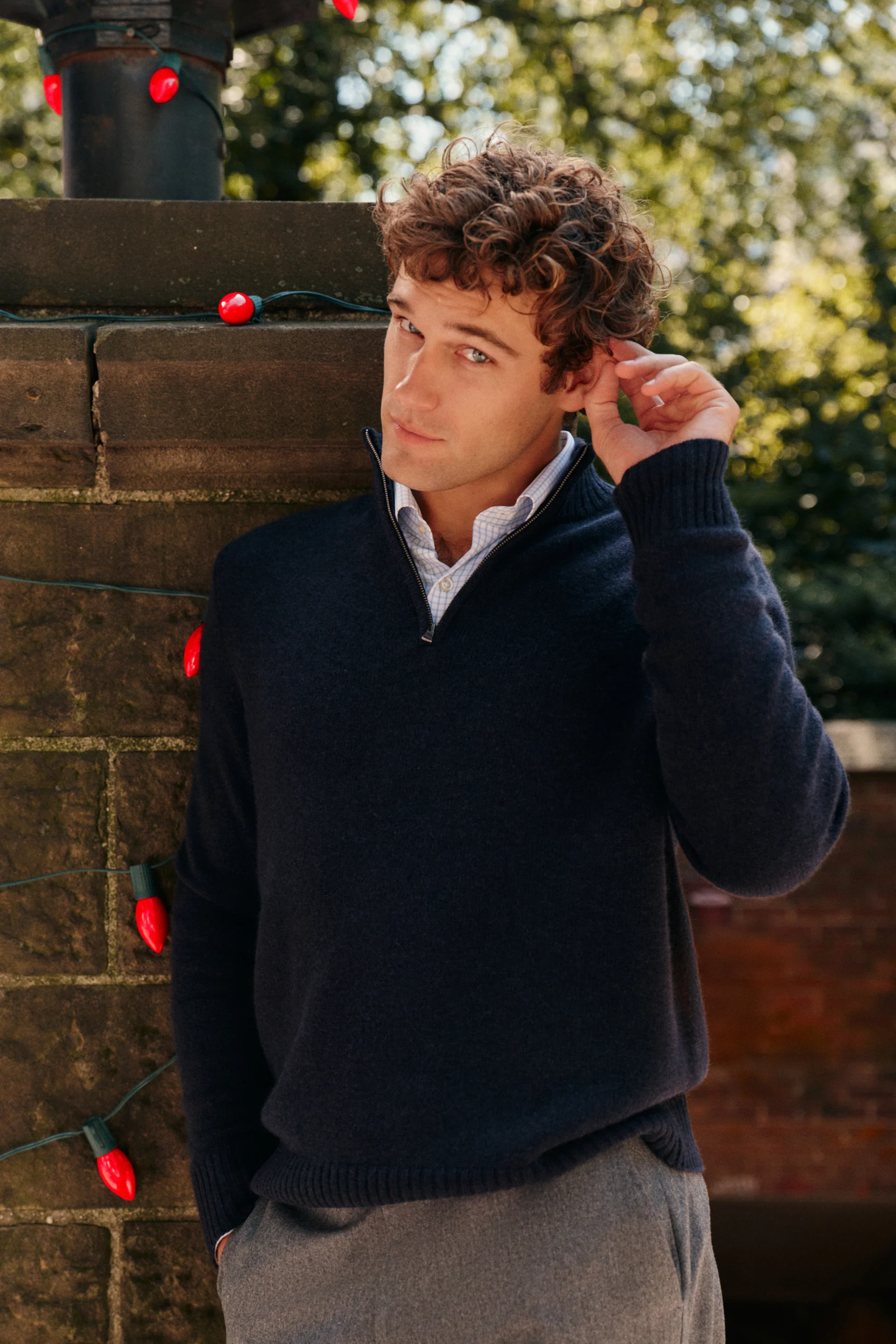 Navy Cashmere Knit Quarter-Zip - Image 2