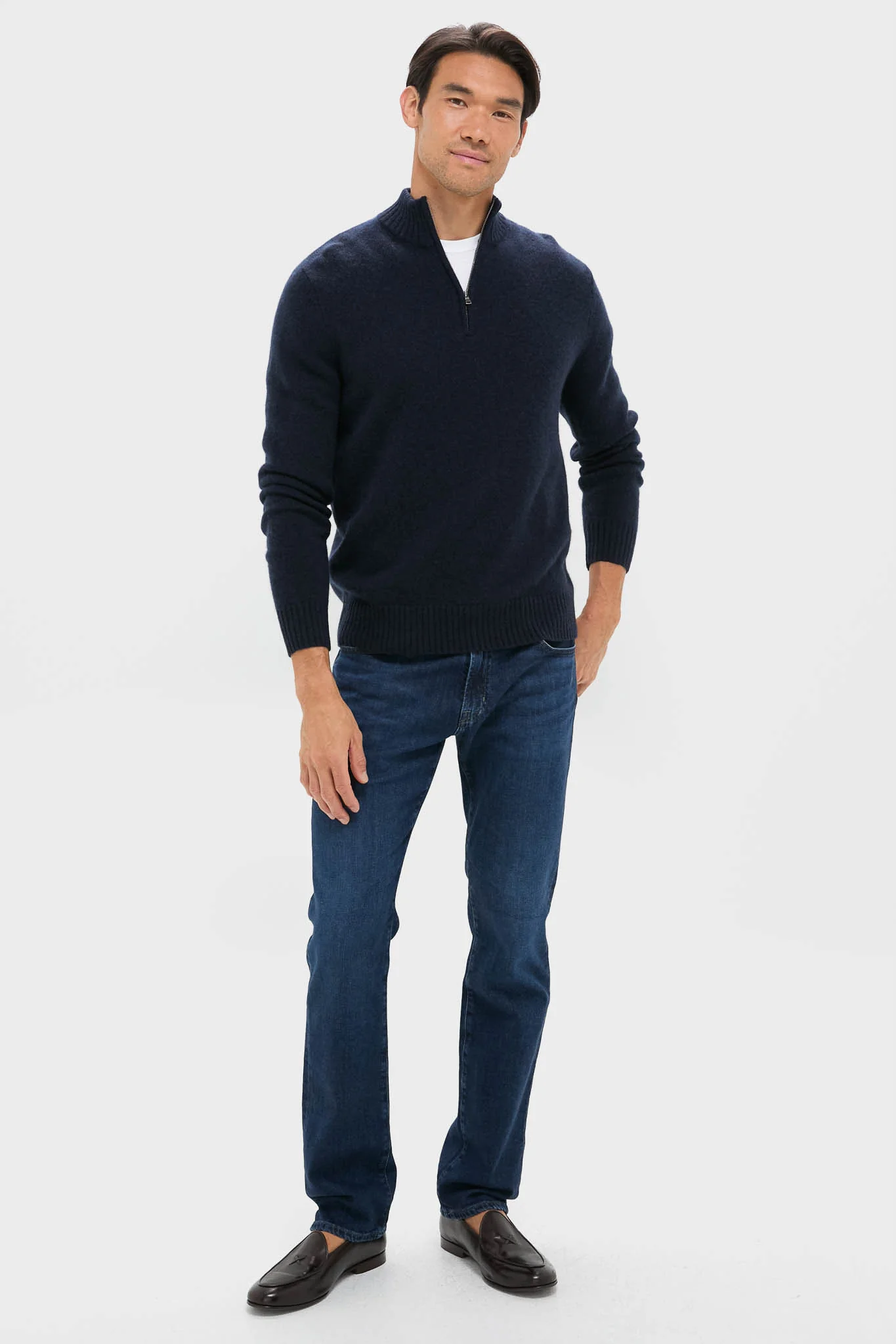 Navy Cashmere Knit Quarter-Zip - Image 3