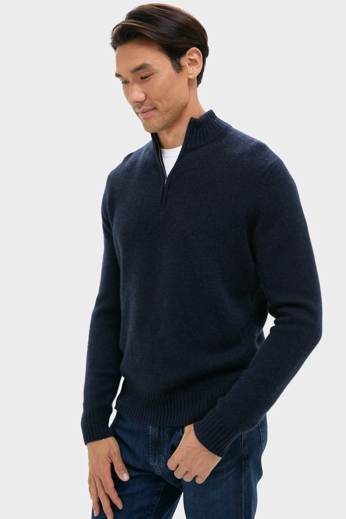 Navy Cashmere Knit Quarter-Zip - Image 4