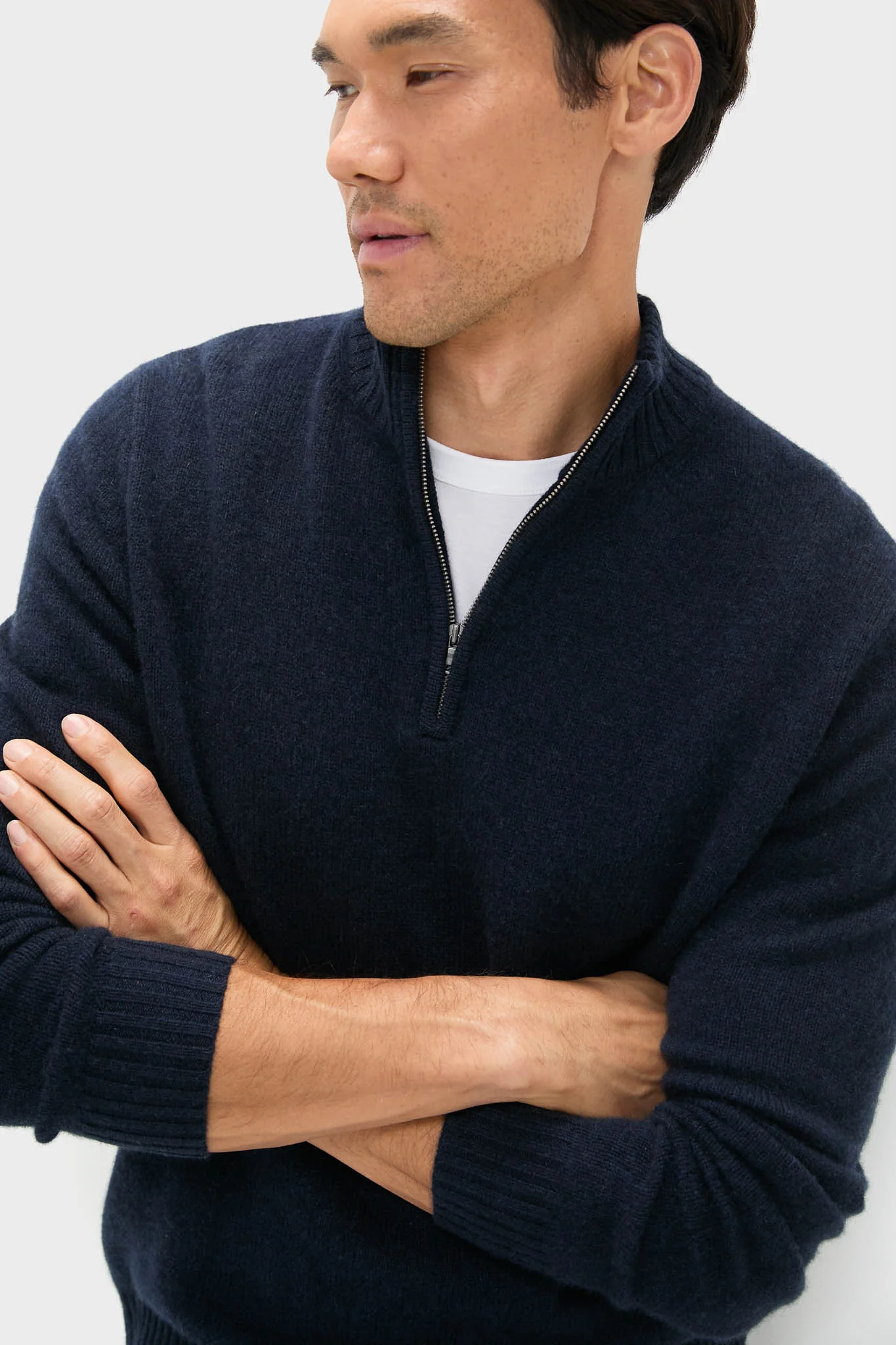 Navy Cashmere Knit Quarter-Zip - Image 7