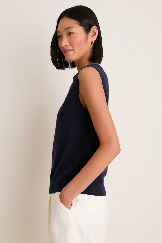 Navy Cashmere Sleeveless Ava Shell - Image 3
