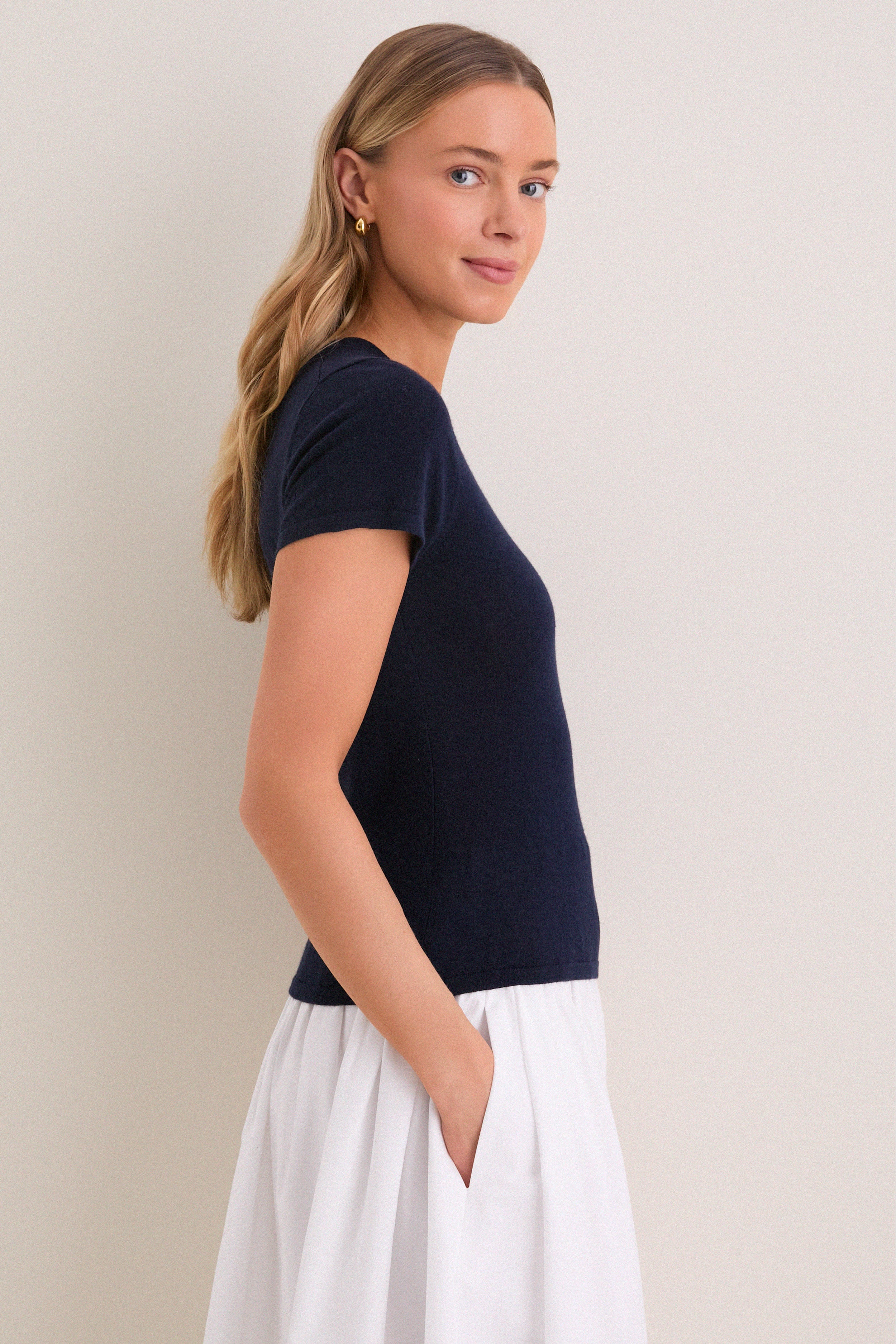 Navy Cashmere Silk Katie Tee - Image 3
