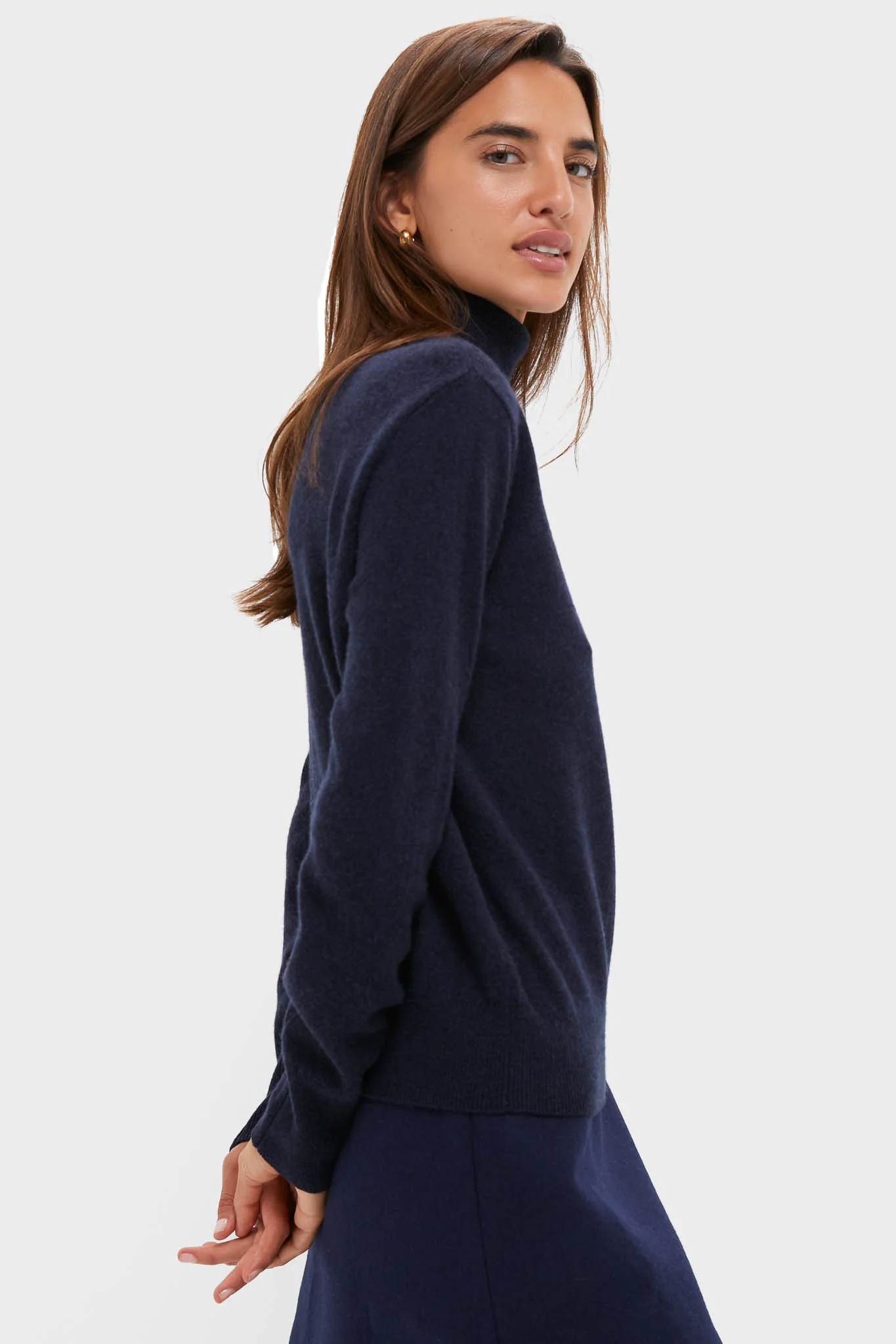 Navy Cashmere Turtleneck Sweater - Image 3