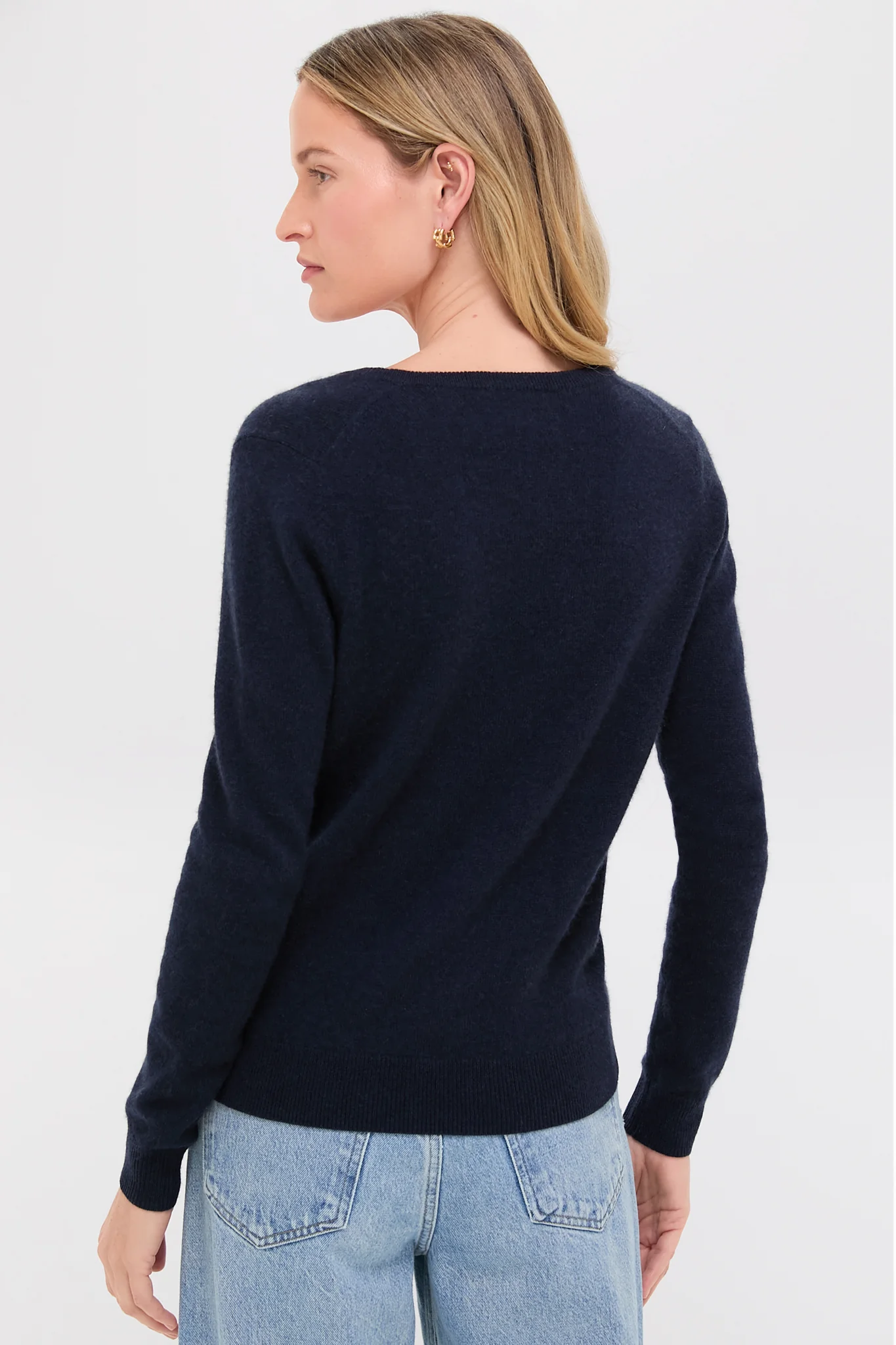 Navy Cashmere V-Neck Sweater - Image 5
