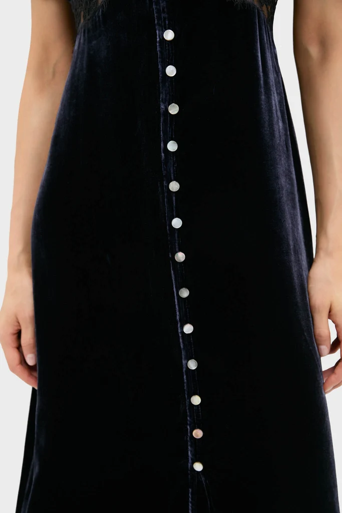 Navy Clarice Velvet Puff Sleeve Midi Dress - Image 6