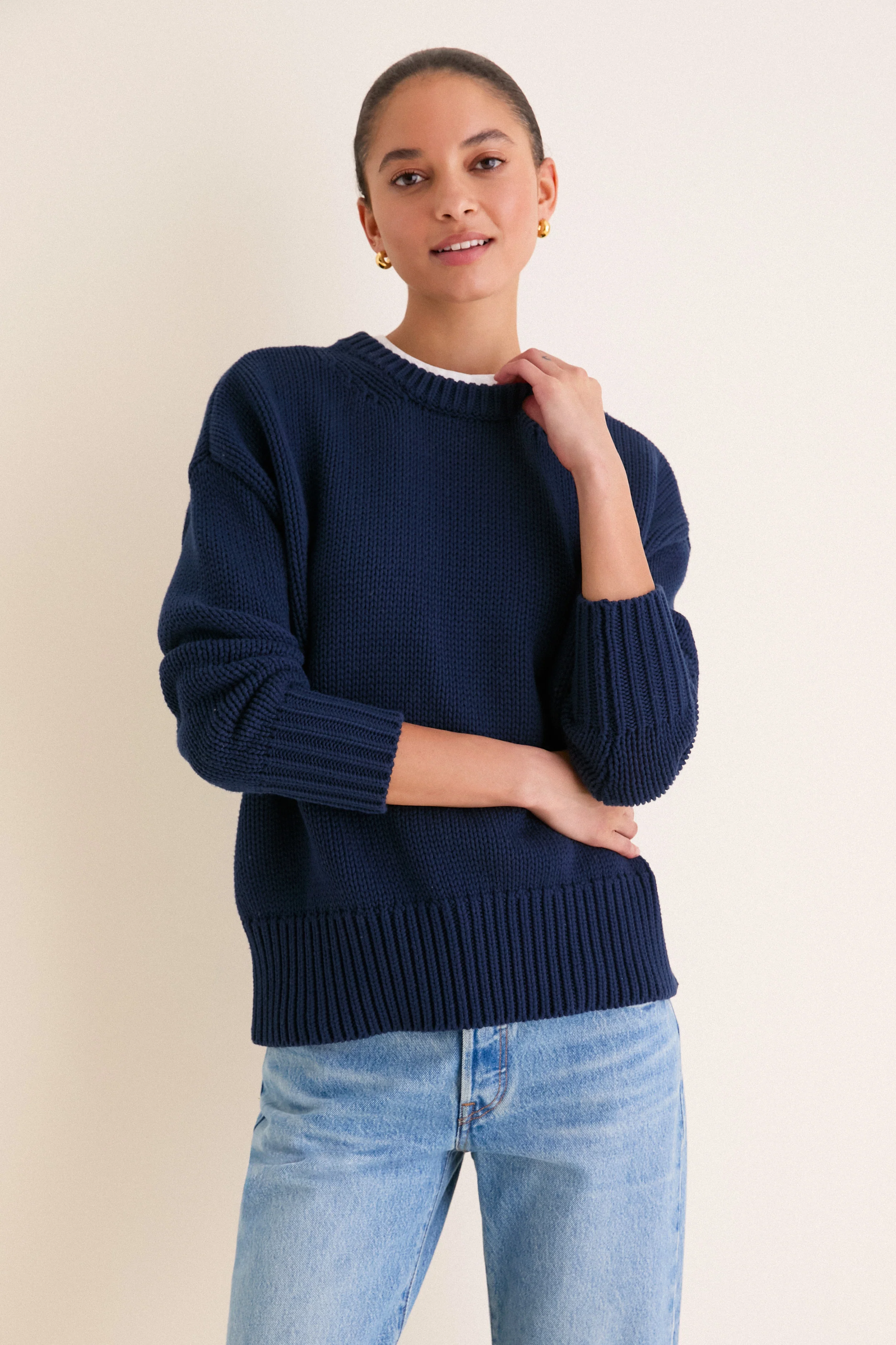 Navy Cotton Cliff Crewneck Sweater