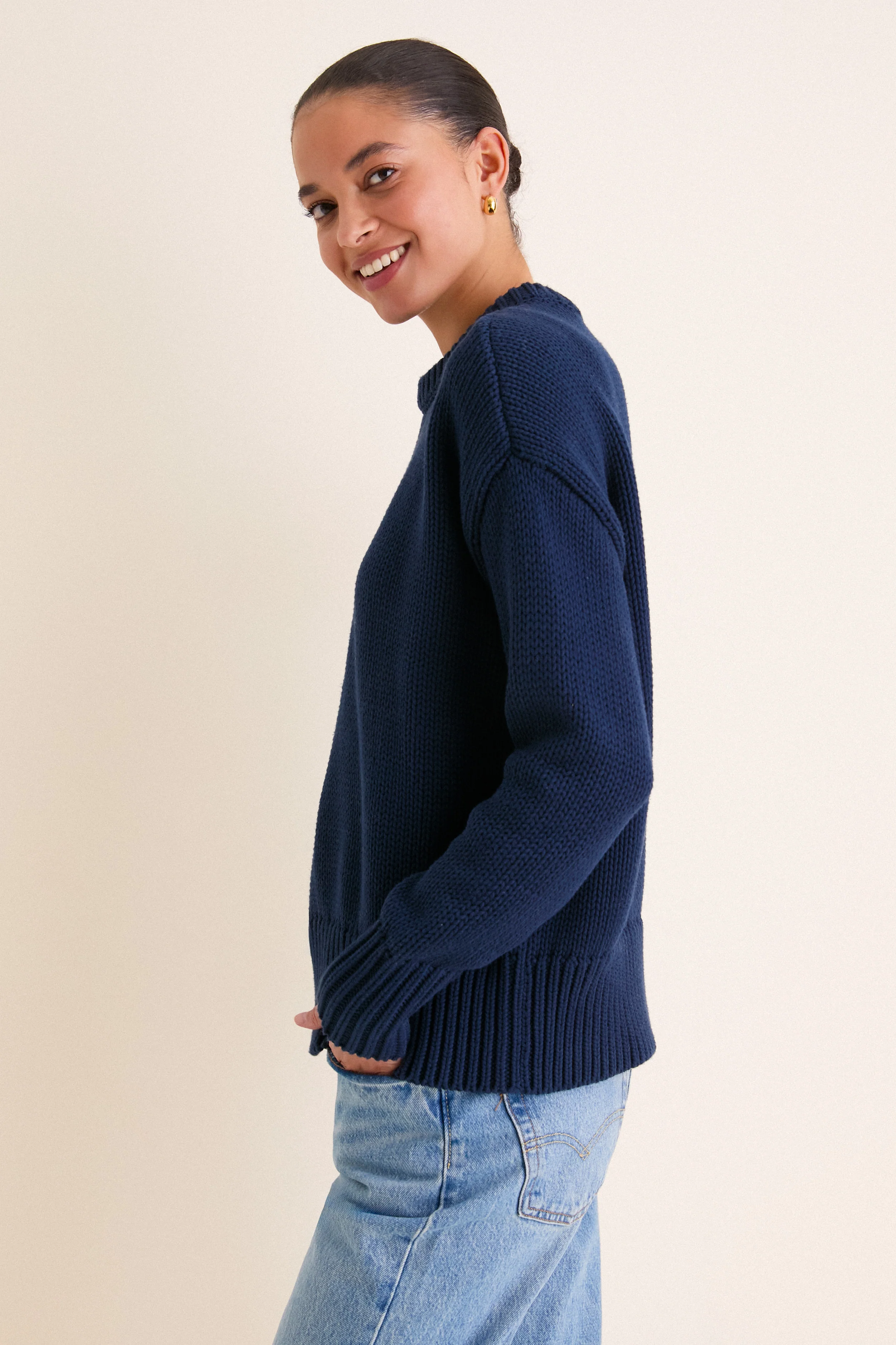 Navy Cotton Cliff Crewneck Sweater - Image 3