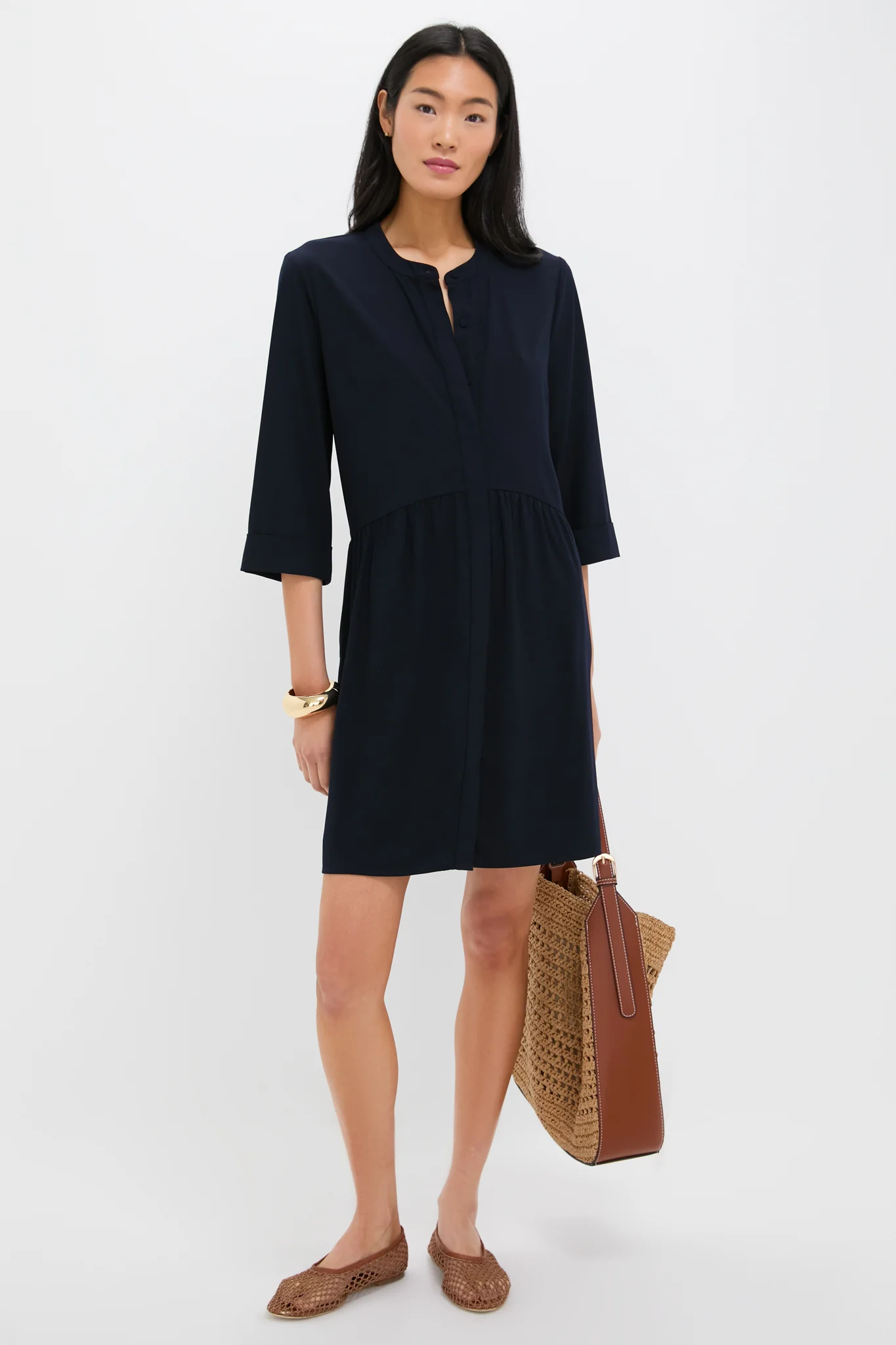 Navy Crepe Royal Shirt Dress - Image 3