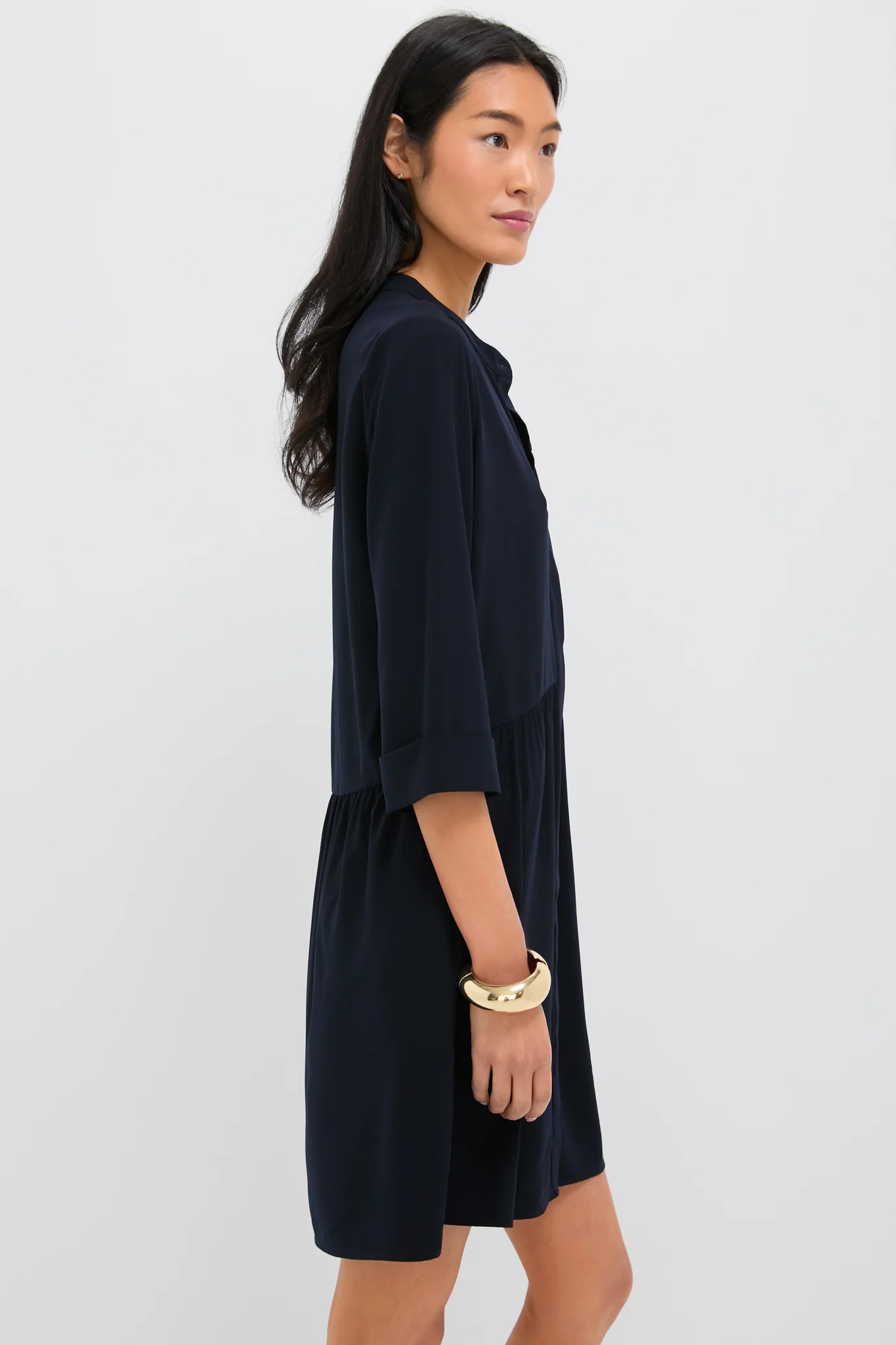 Navy Crepe Royal Shirt Dress - Image 4