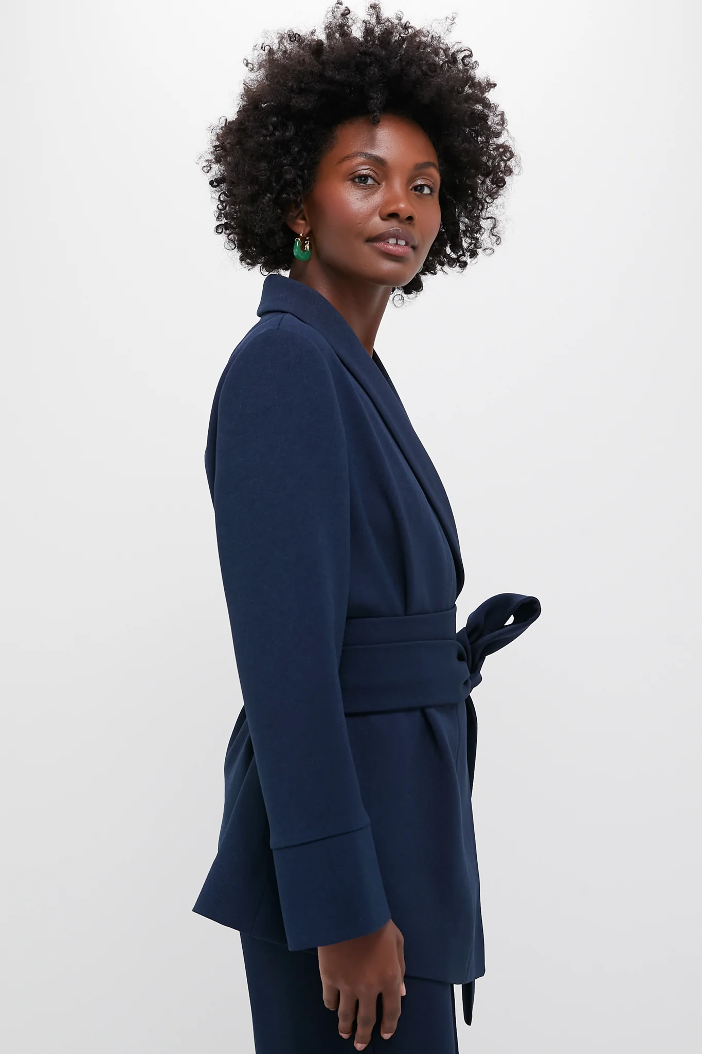 Navy Crepe Talia Wrap Blazer - Image 3