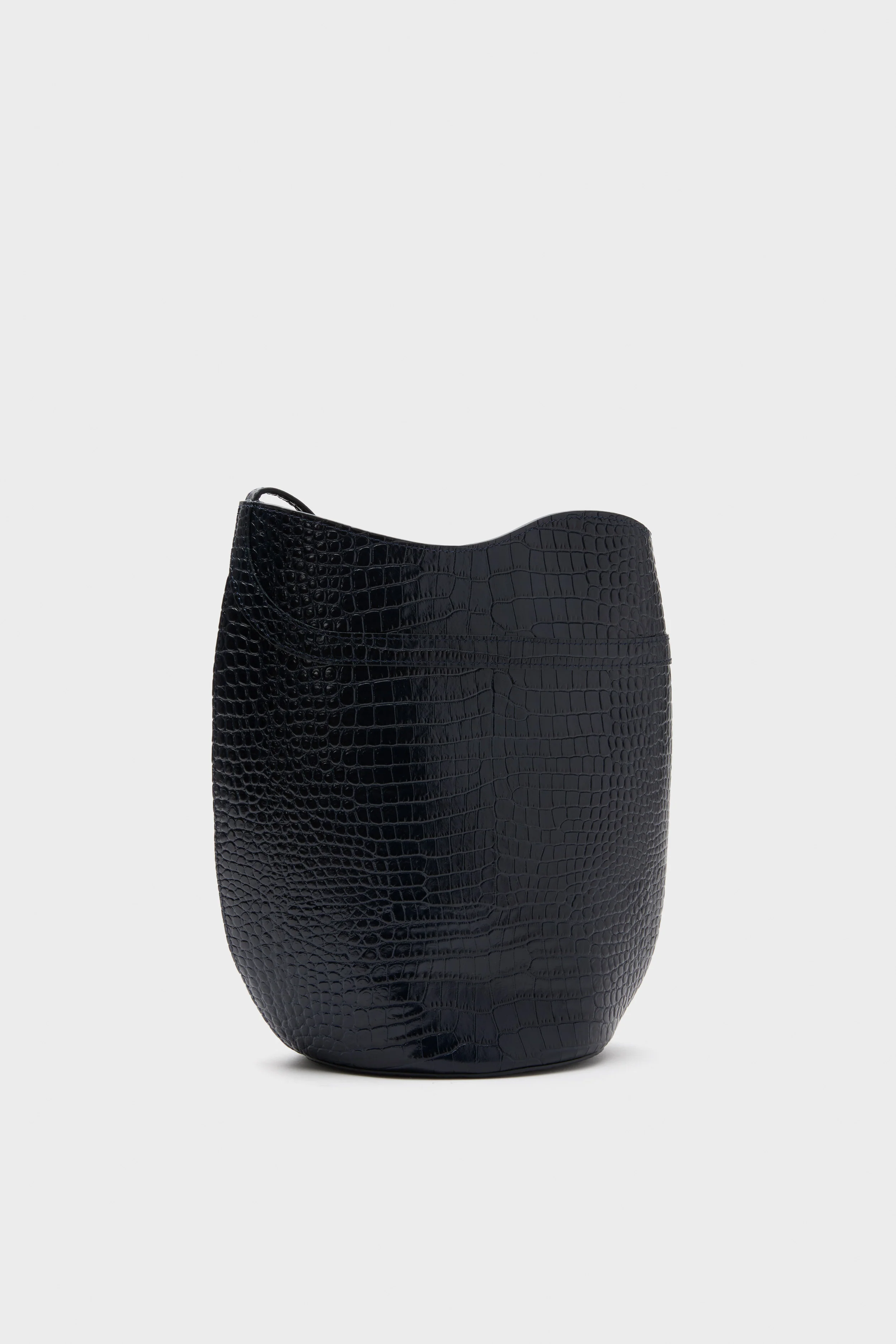 Navy Croc Embossed Belted Bucket Bag - Image 4