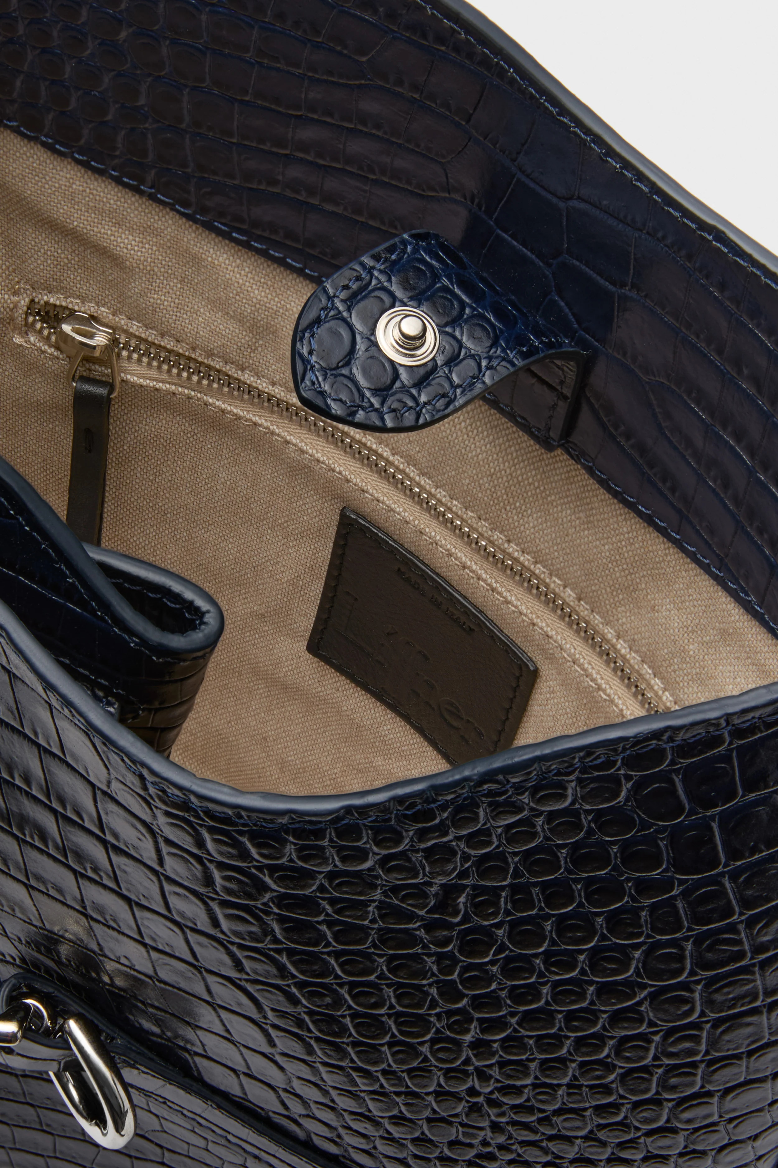 Navy Croc Embossed Belted Bucket Bag - Image 5