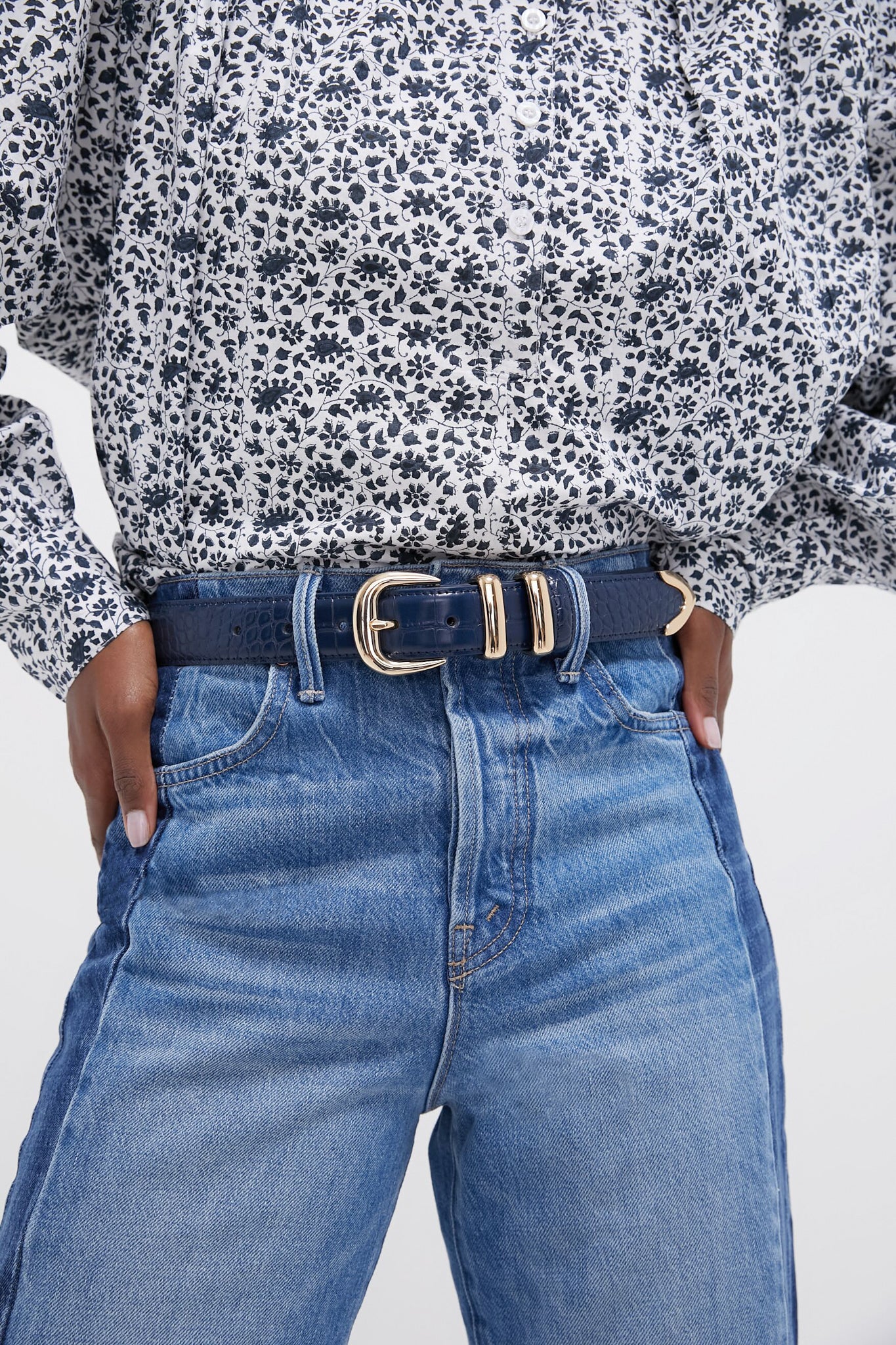 Navy Croc-Embossed Western Belt - Image 2